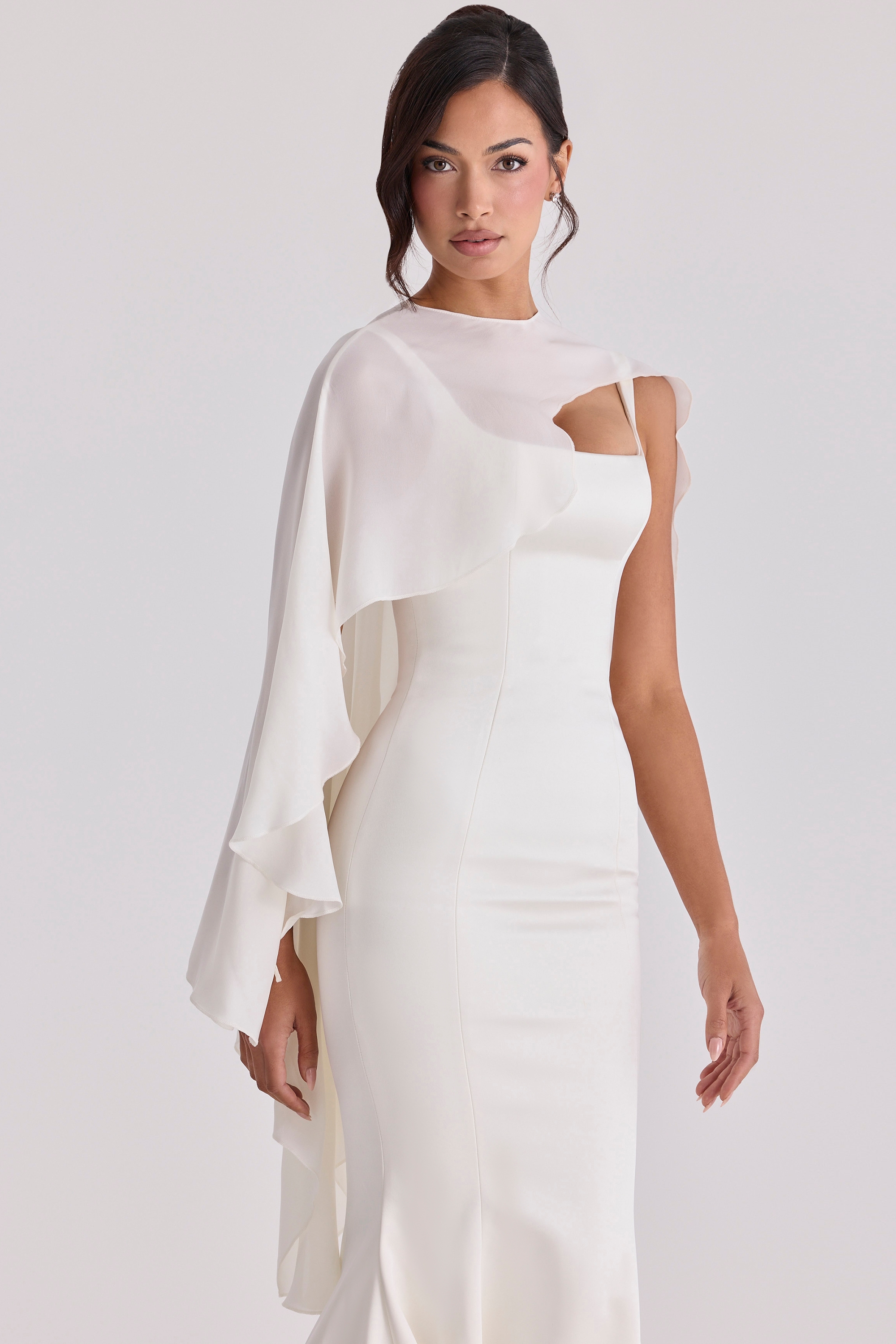 Alena Ivory Asymmetric Draped Pure Silk Shawl