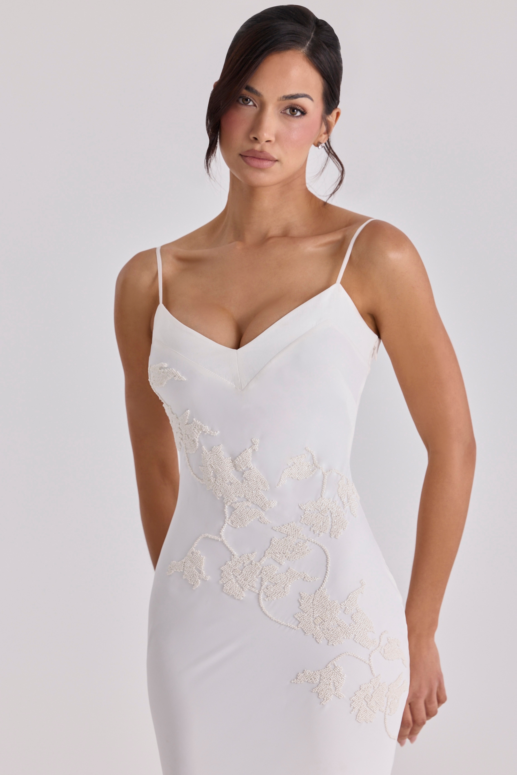 Anastelle  Vintage Ivory Satin Hand Beaded Embellished Maxi Dress — image 5