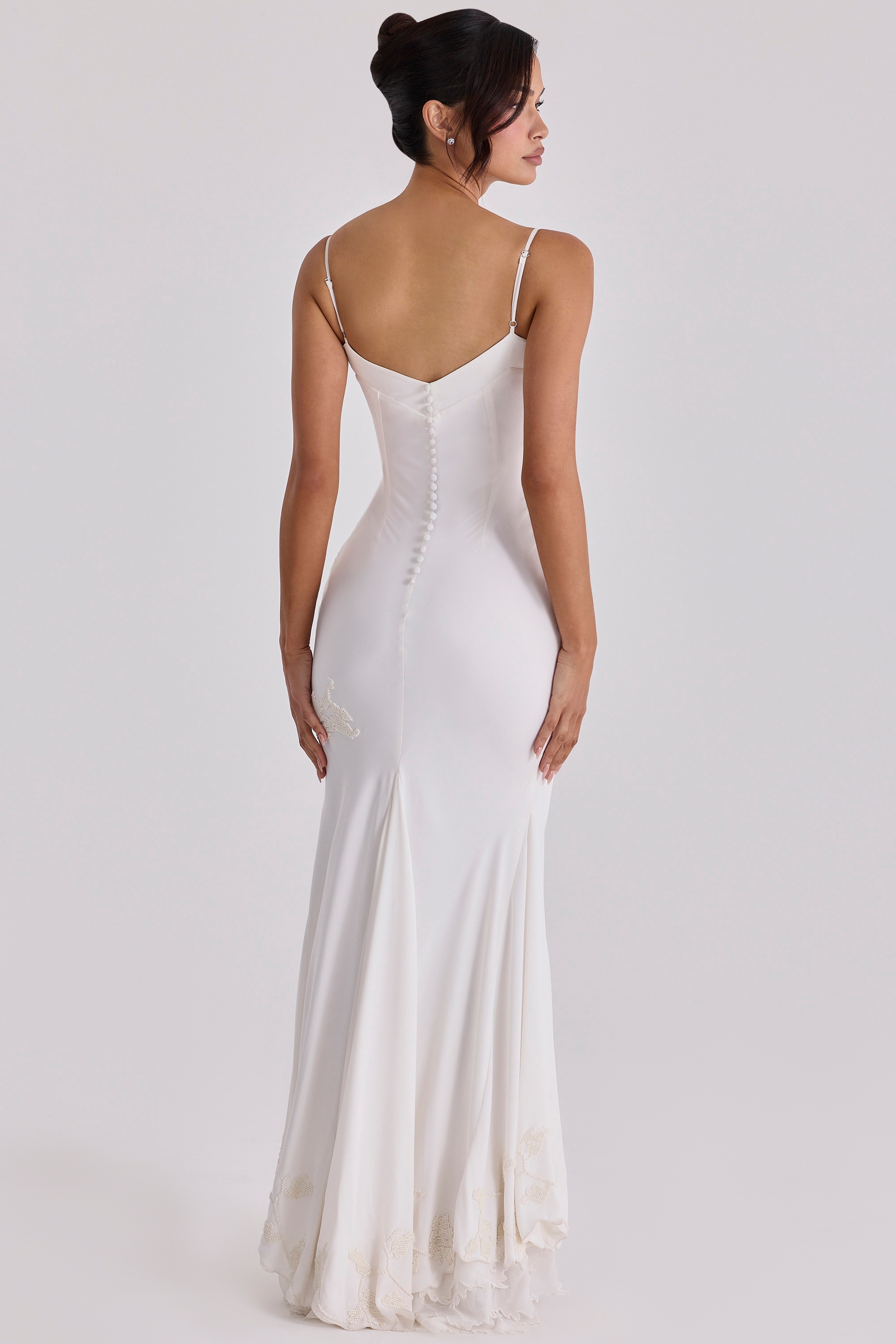 Anastelle  Vintage Ivory Satin Hand Beaded Embellished Maxi Dress — image 7