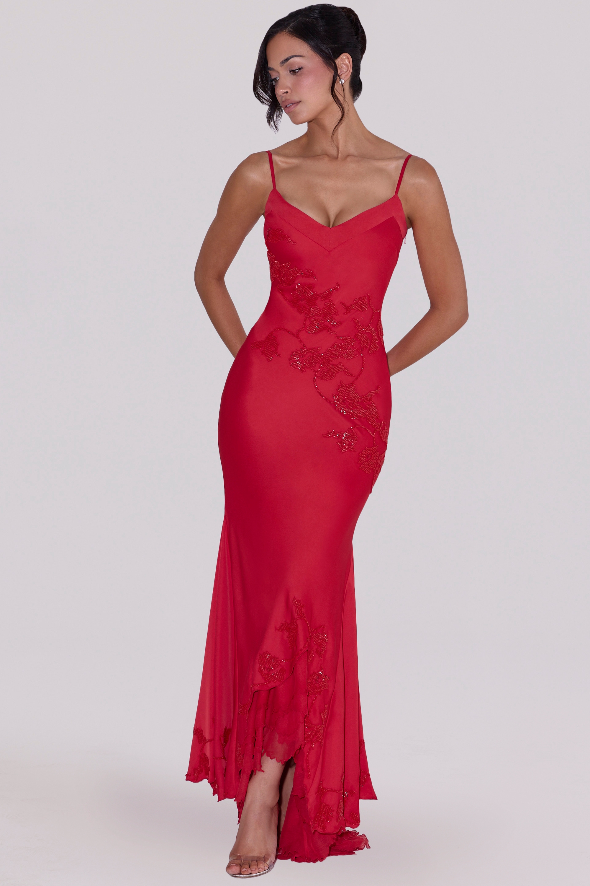 Anastelle  Red Hand Beaded Embellished Satin Maxi Dress - Limited Edition — image 3