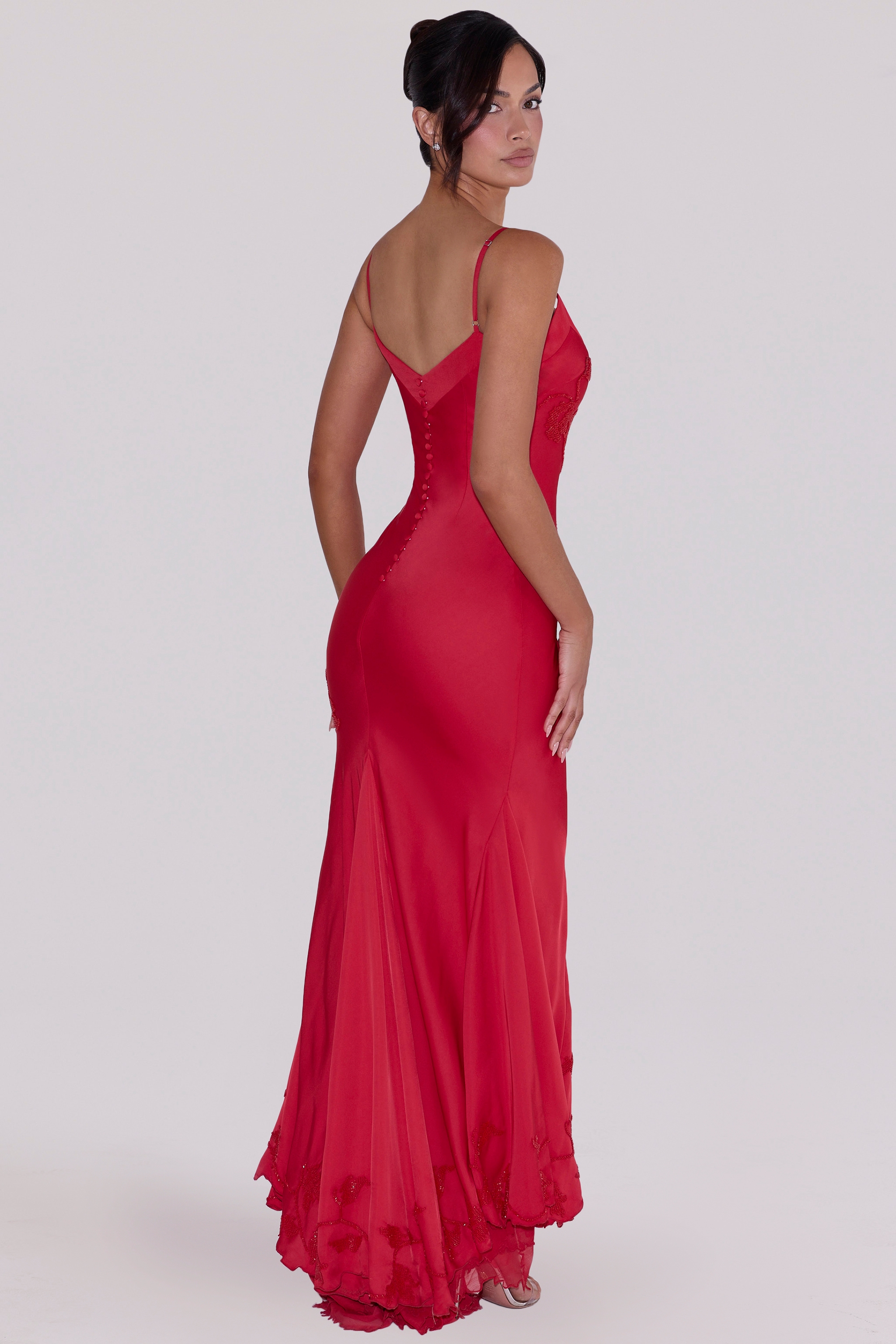 Anastelle  Red Hand Beaded Embellished Satin Maxi Dress - Limited Edition — image 9