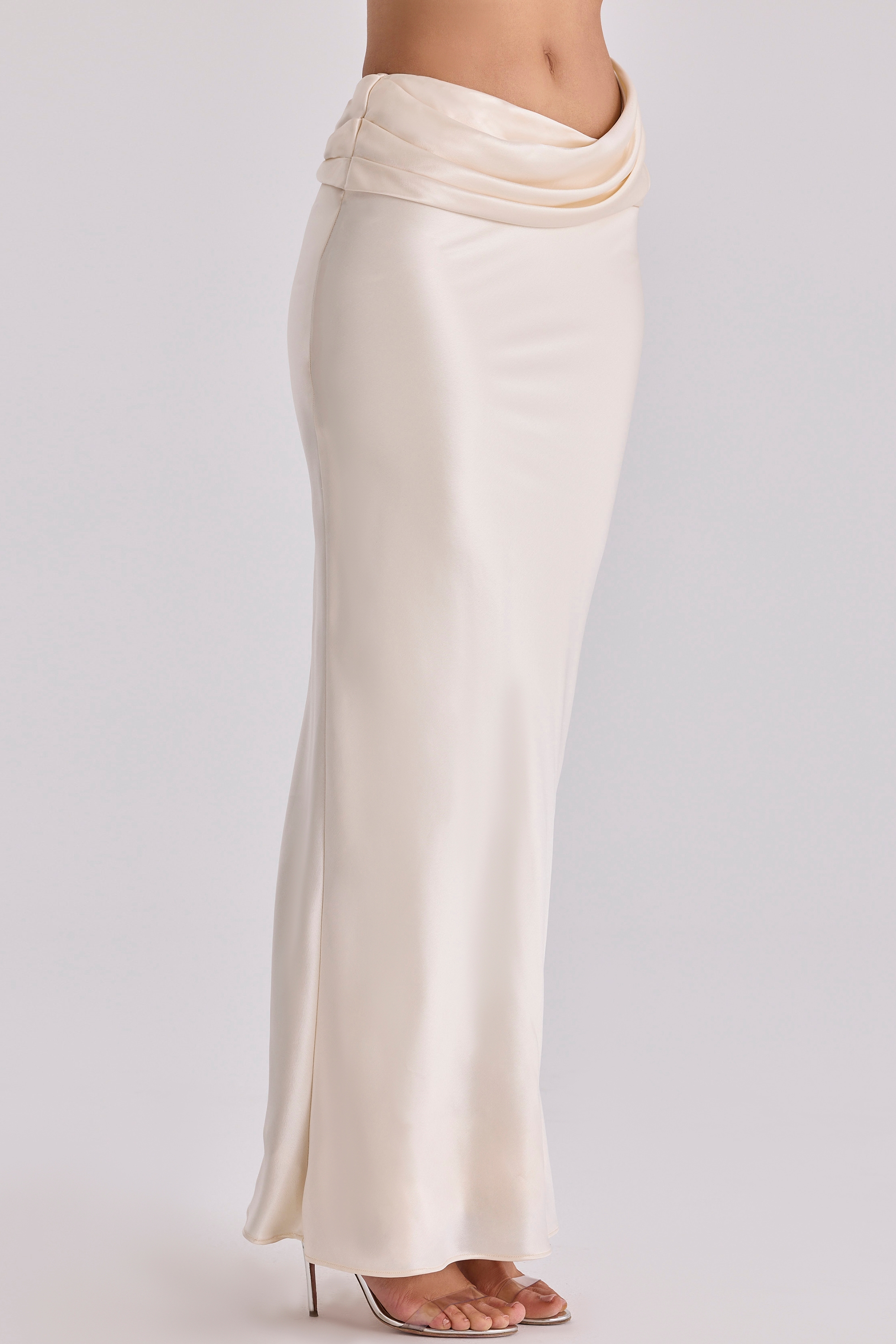 Beau  Vintage Ivory Satin Draped Maxi Skirt — image 2