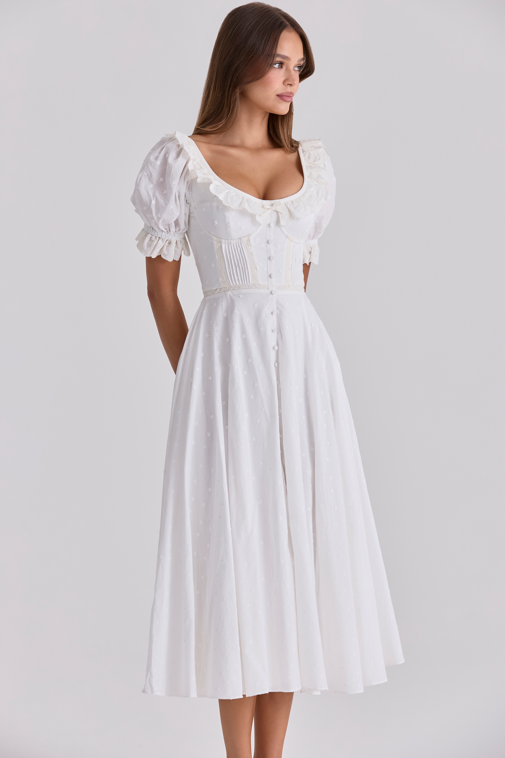 Bella  White Broderie Anglais Babydoll Midi Dress — image 9