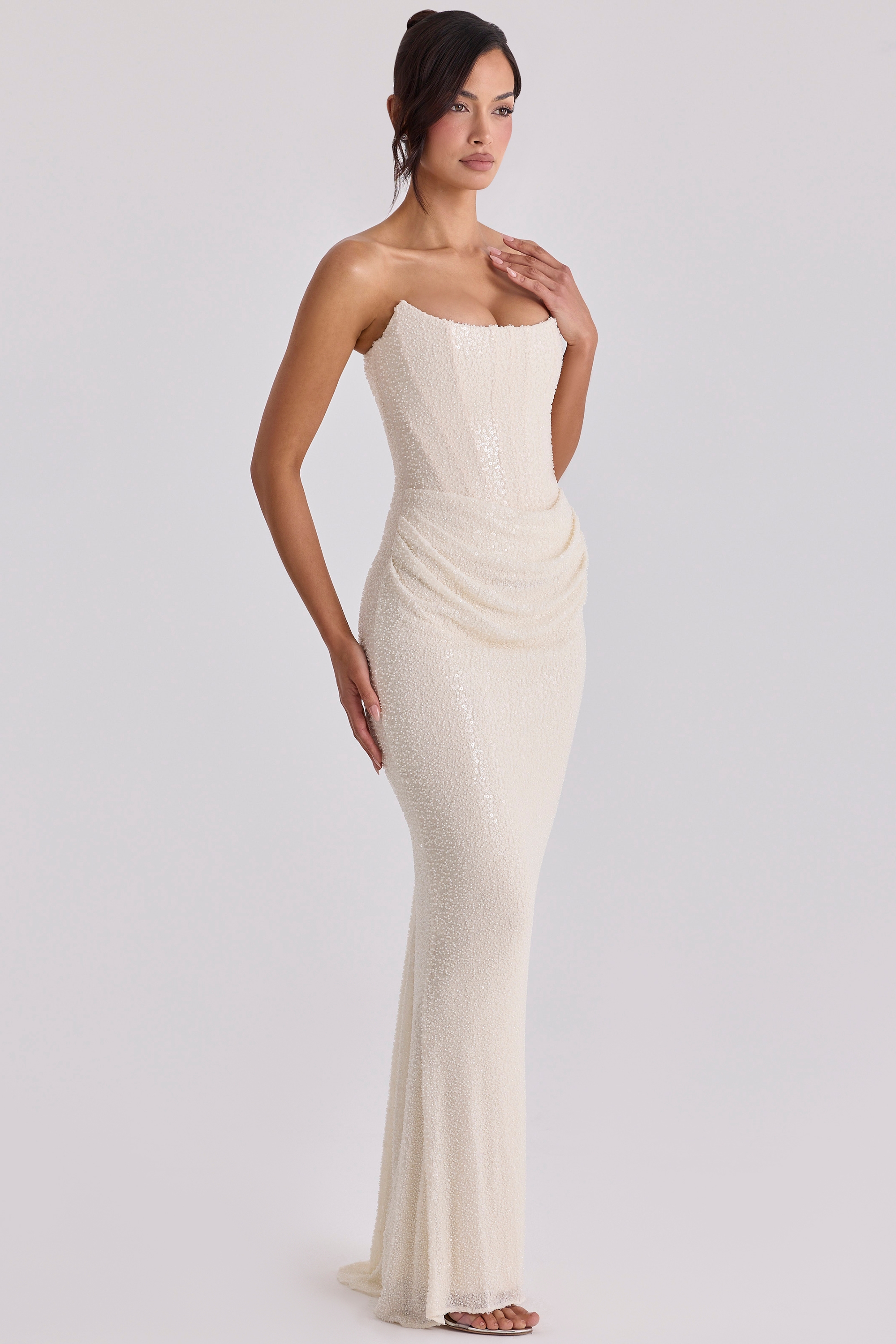 Dove  Ivory Beaded Embellished Strapless Bridal Gown — image 9