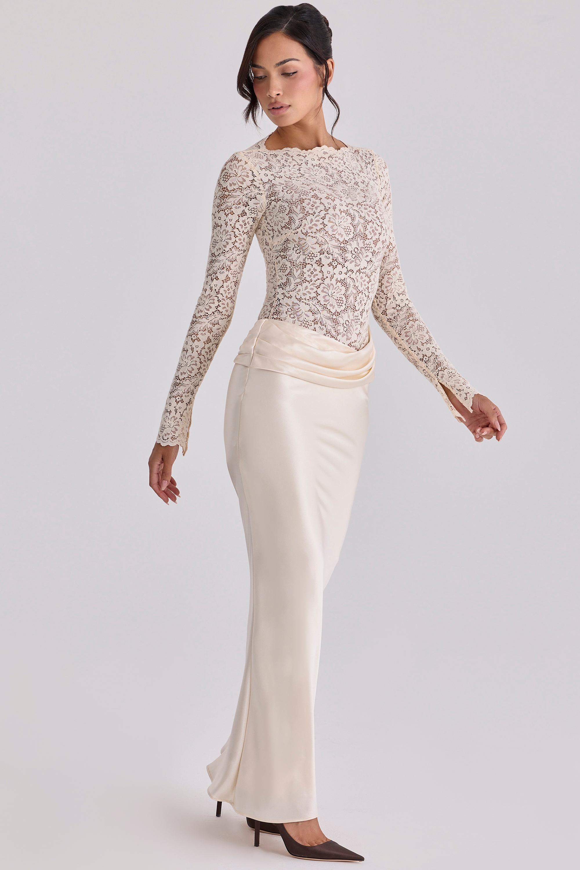 Ellie  Vintage Ivory Lace Long Sleeve Bodysuit — image 8