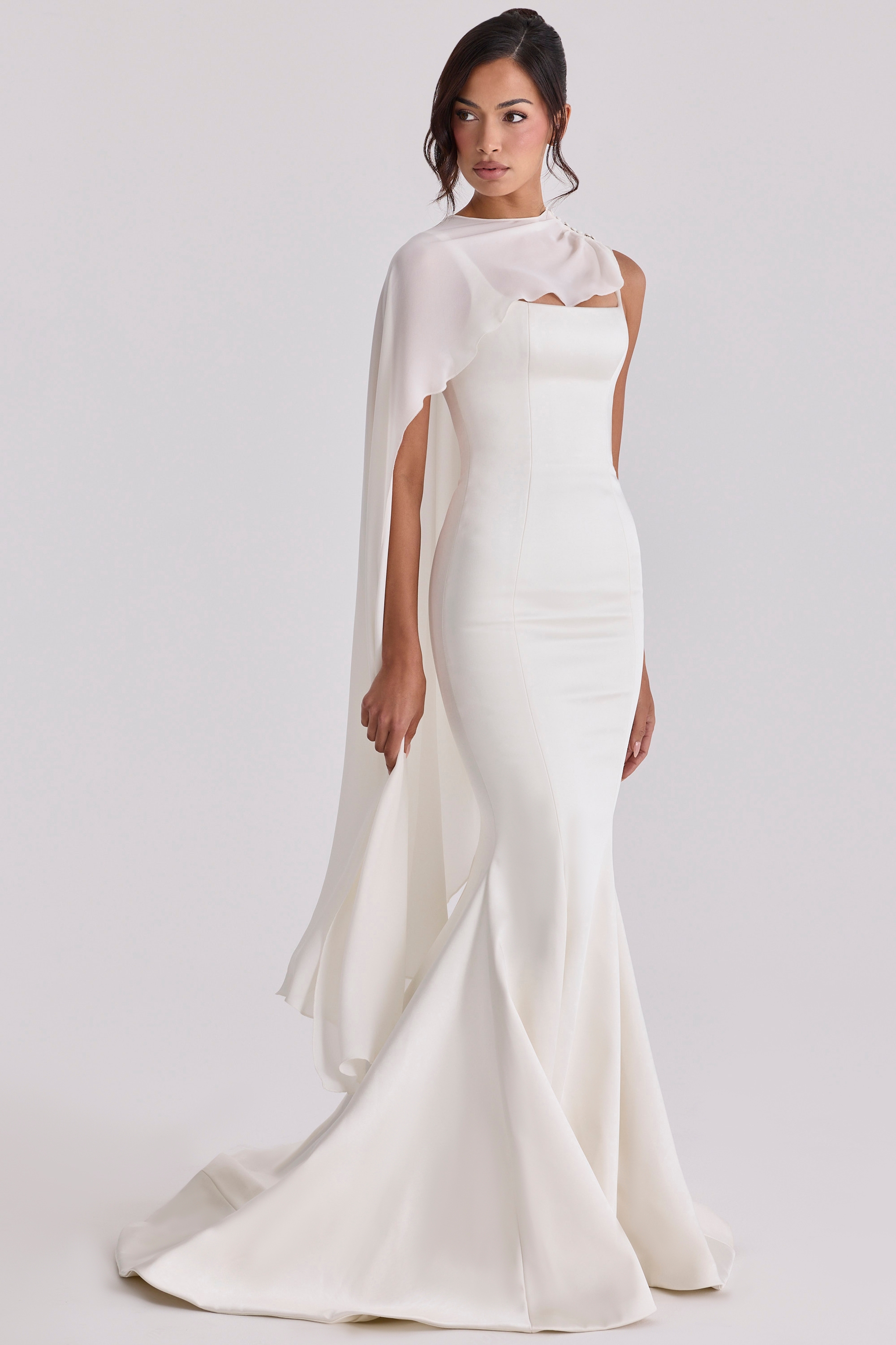 Enya  Ivory Draped Pure Silk Asymmetric Shawl — image 6