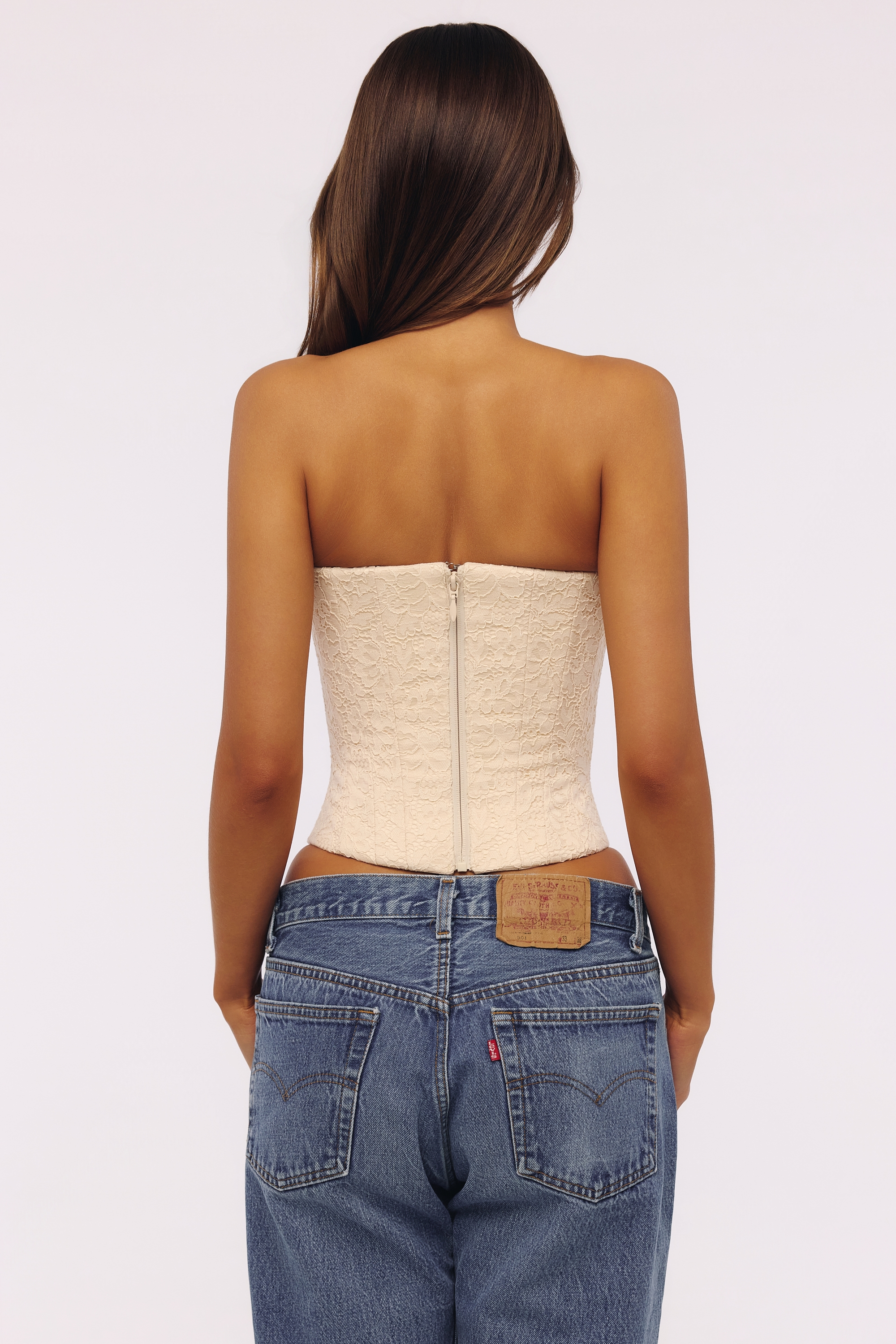 Larra  Vintage Ivory Strapless Lace Corset Top — image 9