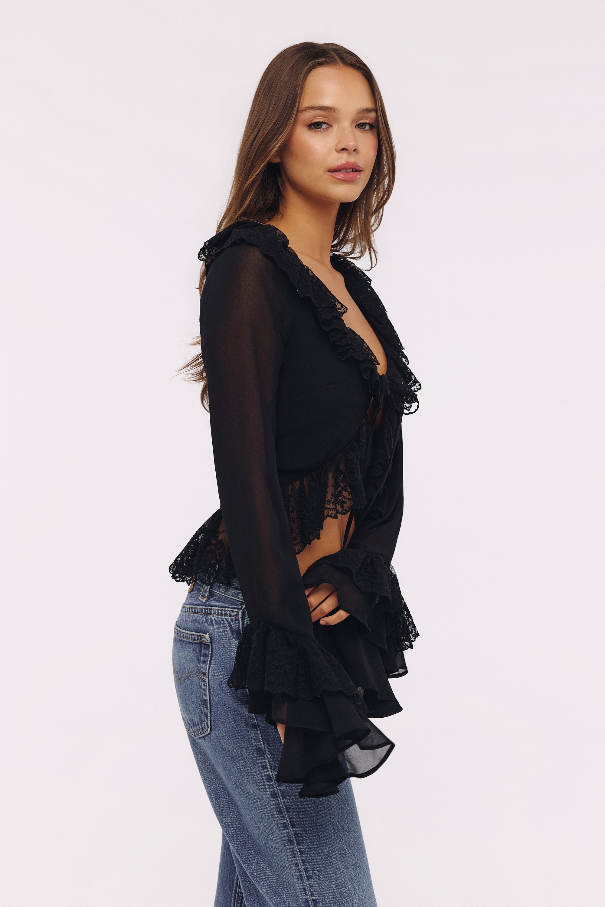 Goya  Black Ruffled Sleeve Blouse — image 5