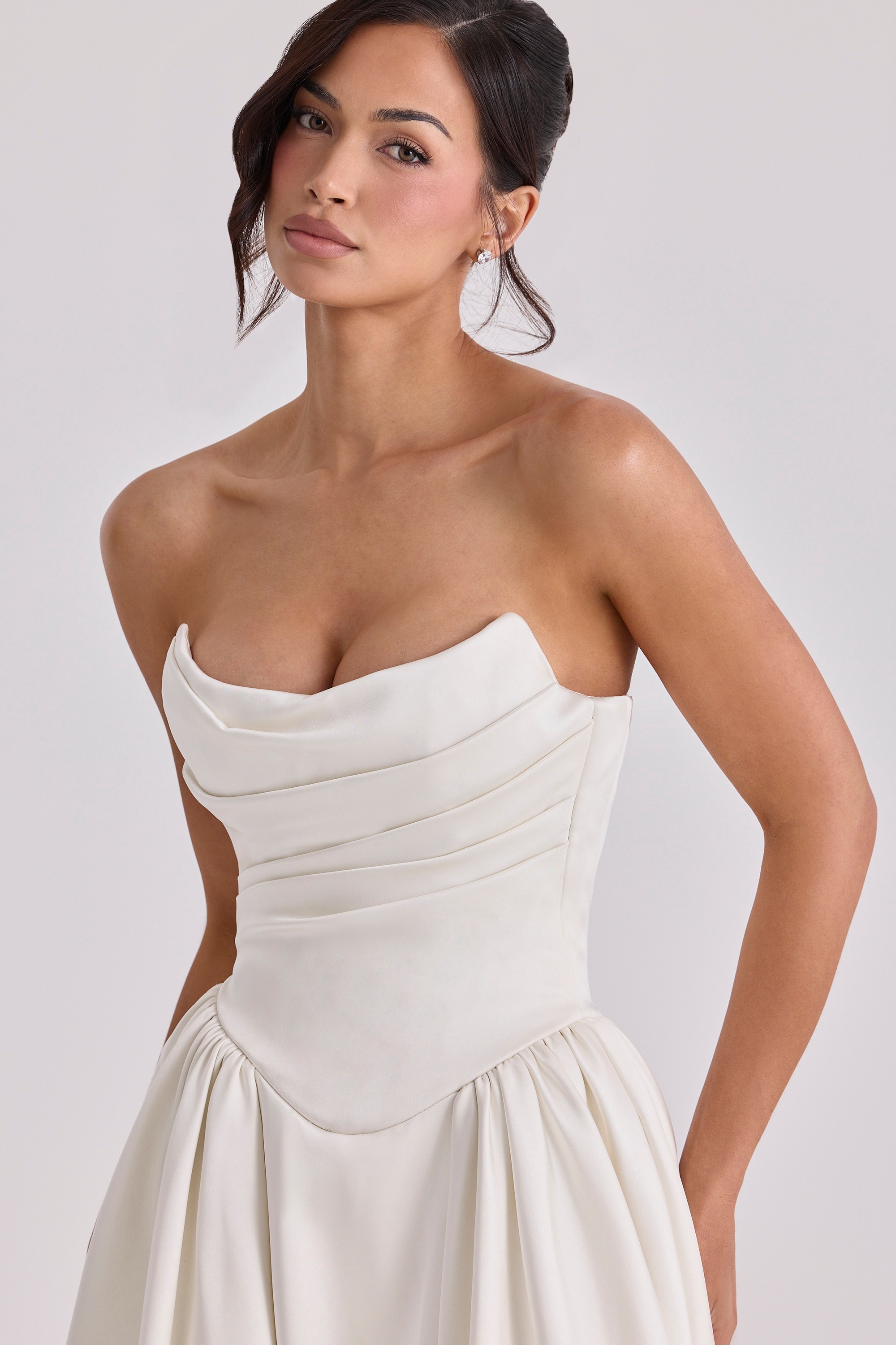 Jelena  Ivory Satin Basque Waist Corset Bridal Gown — image 3