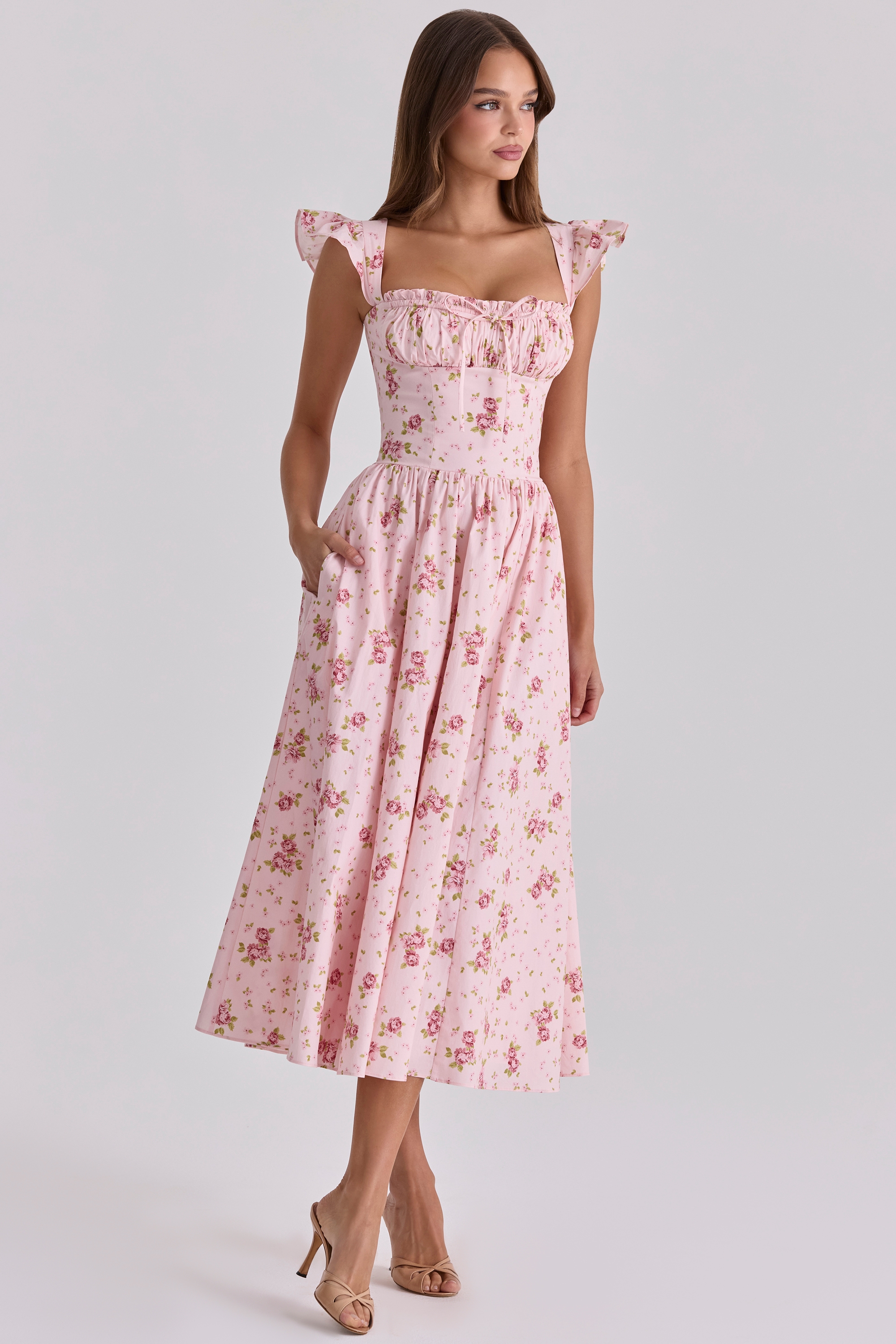 Livia  Pink Vintage Rose Cotton Midi Sundress — image 5