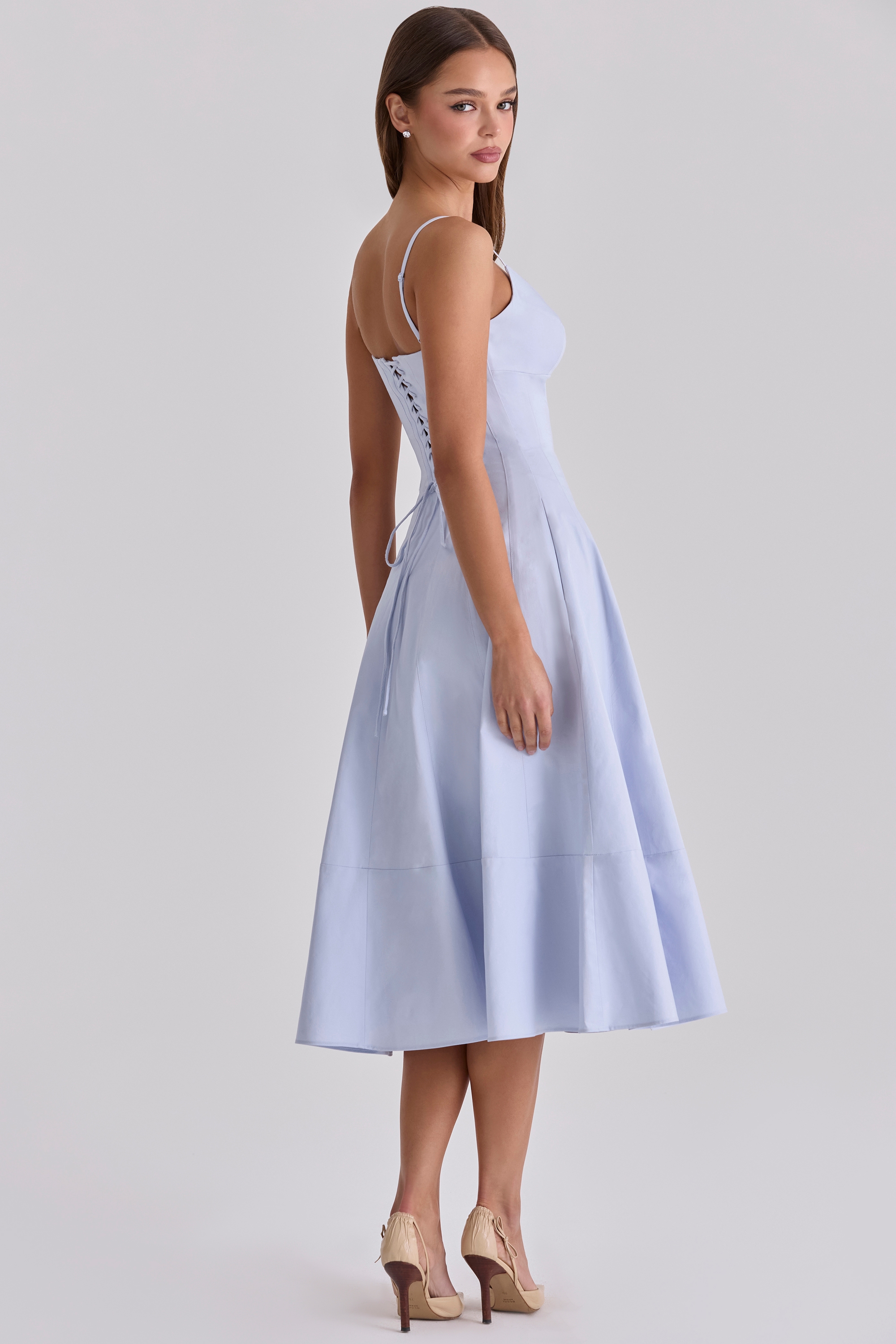 Millie  Bluebell Lace Up Cotton Midi Sundress — image 2