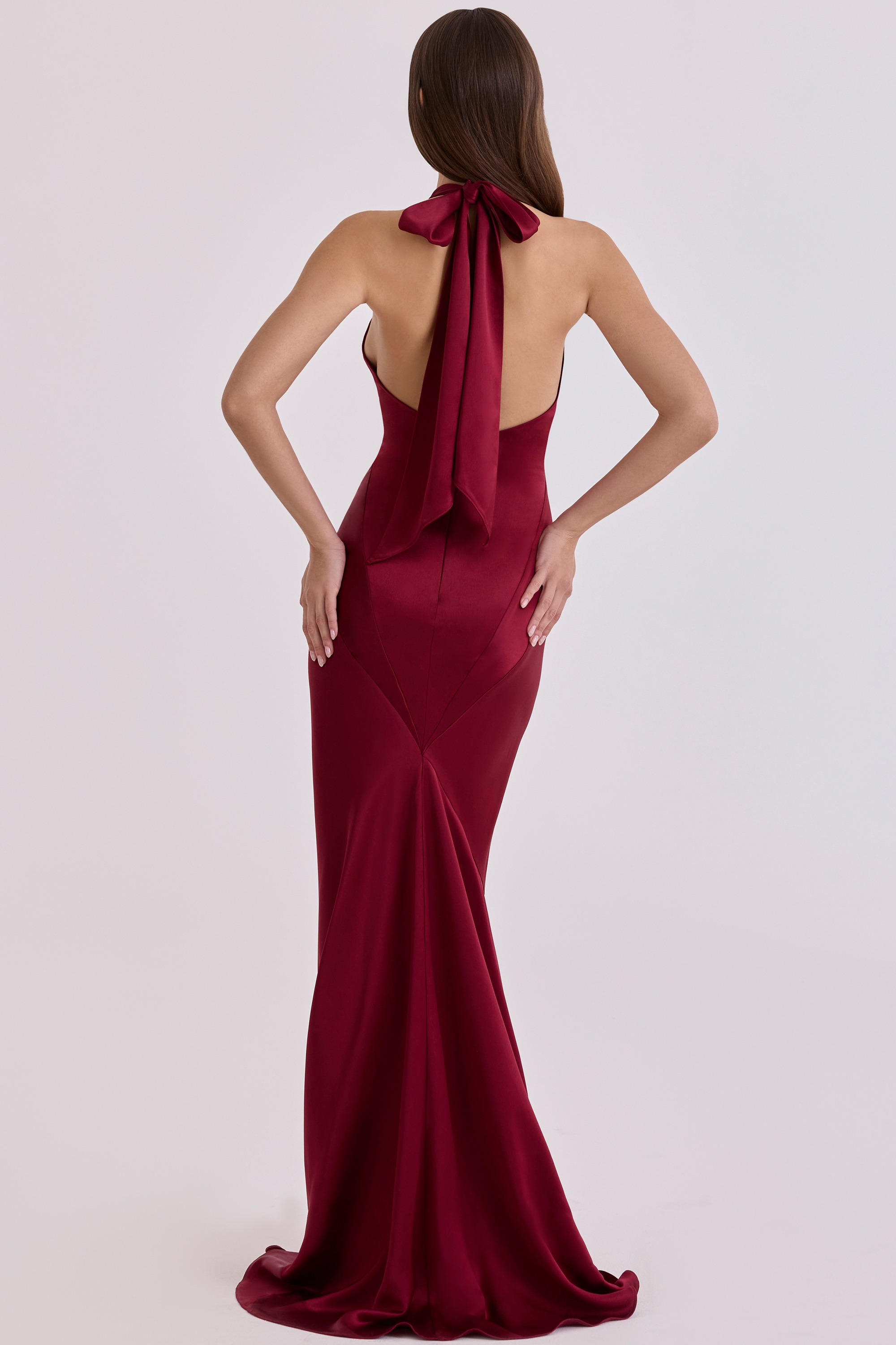 Oliviana  Wine Satin Halter Maxi Dress — image 10