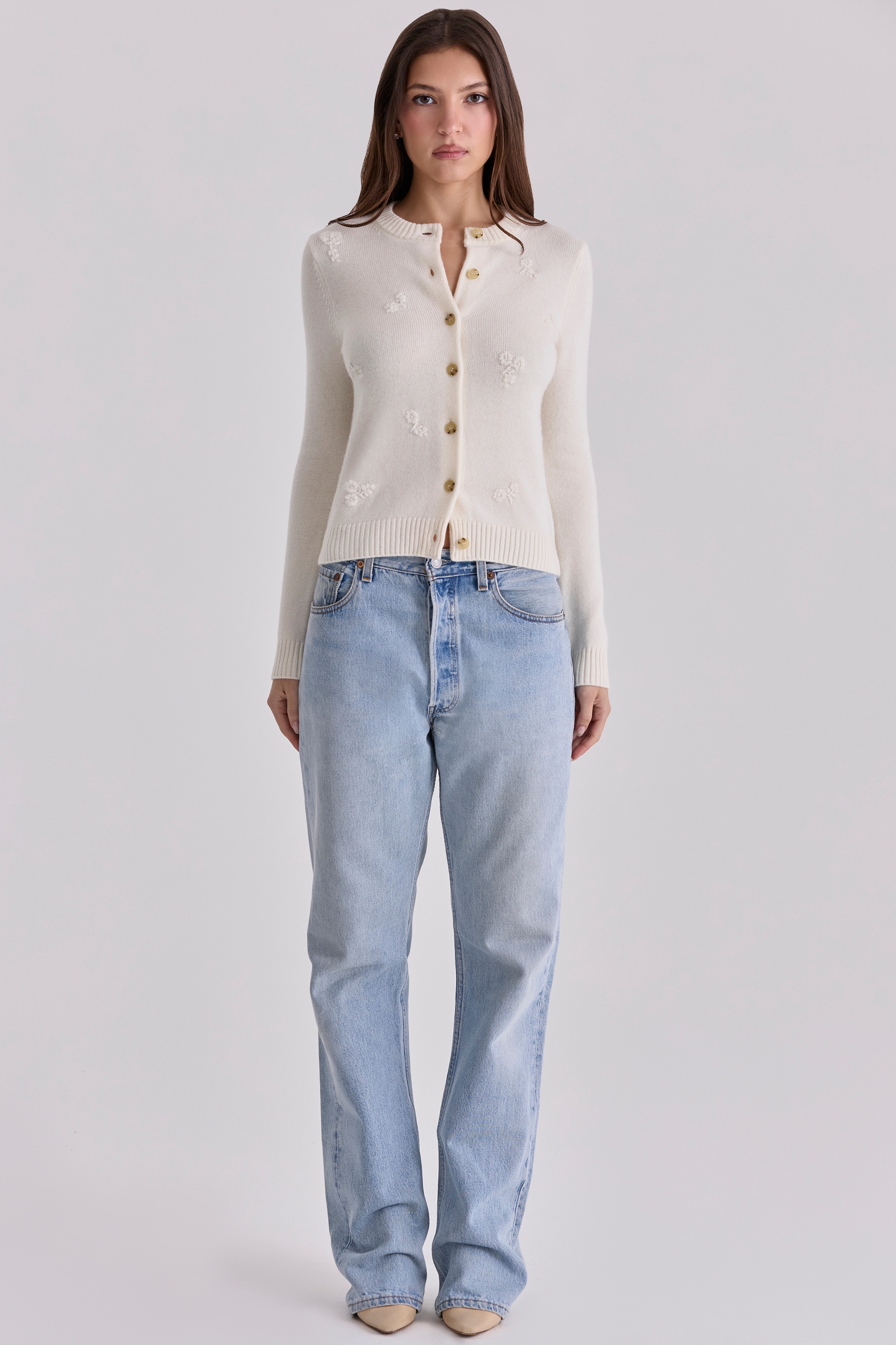 Poppie  Ivory Wool + Cashmere Floral Embroidered Cardigan — image 10