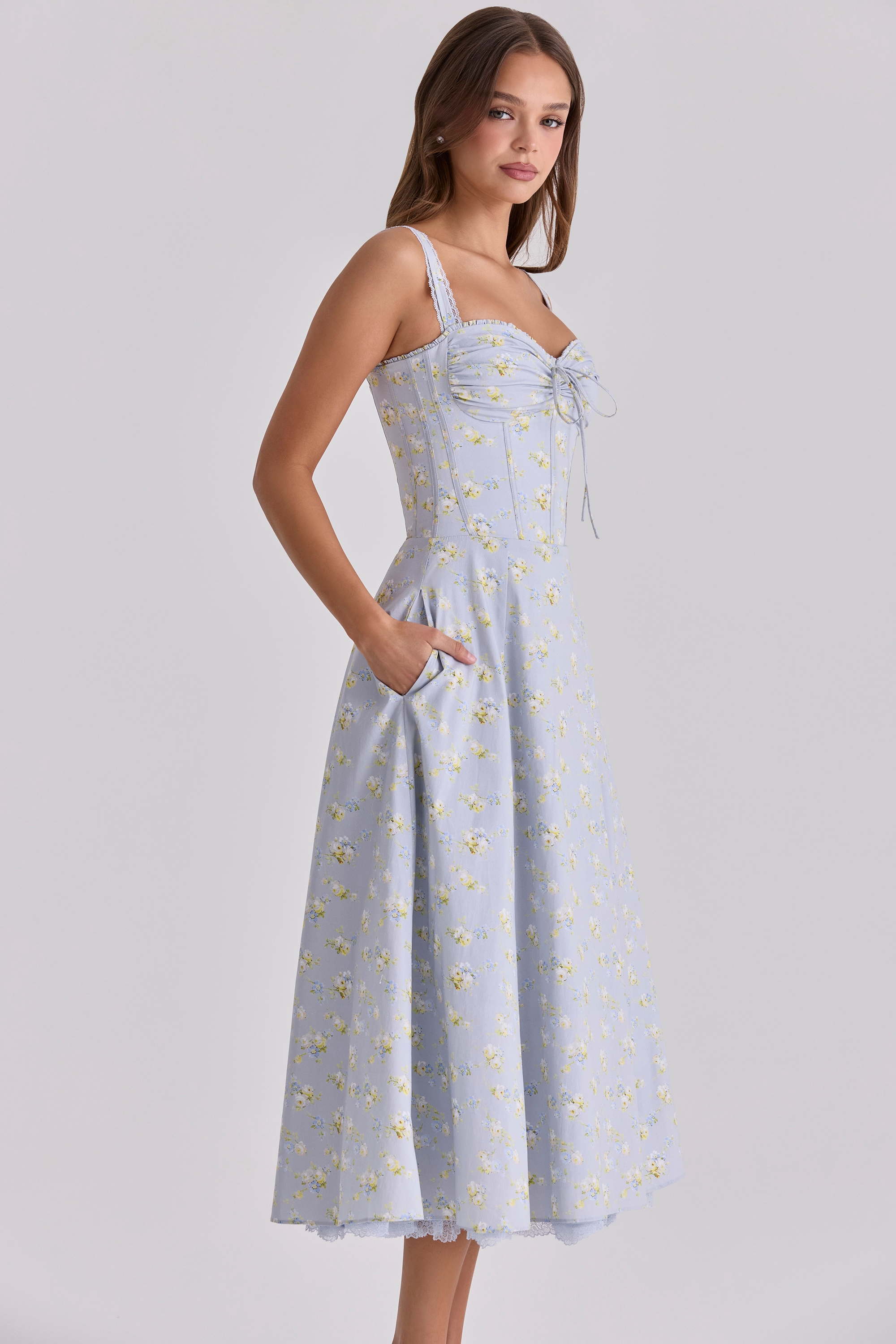 Rosalee  Blue Wildflower Floral Print Midi Dress — image 8
