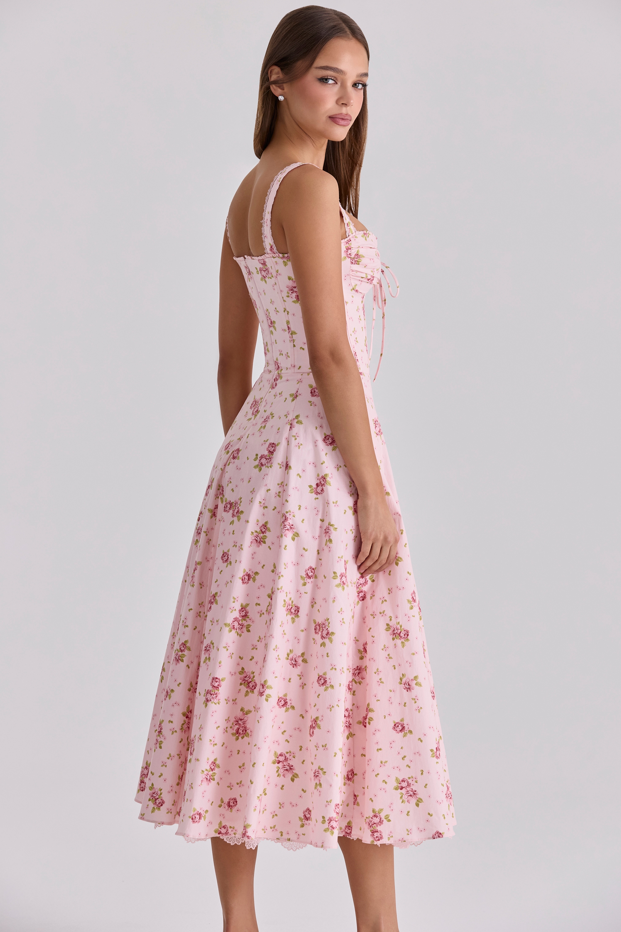 Rosalee  Vintage Rose Pink Floral Print Midi Dress — image 9