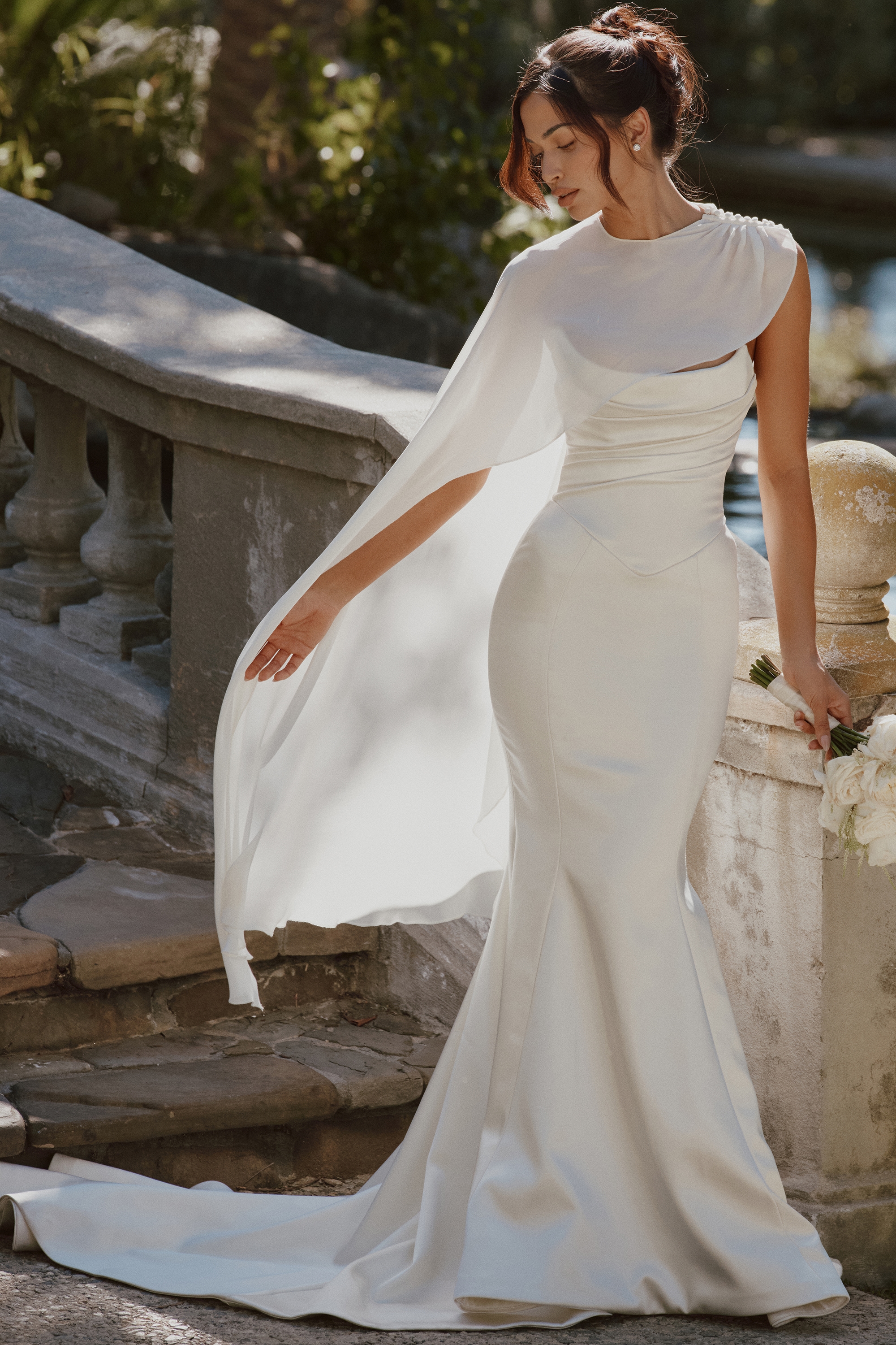 Enya  Ivory Draped Pure Silk Asymmetric Shawl — image 4