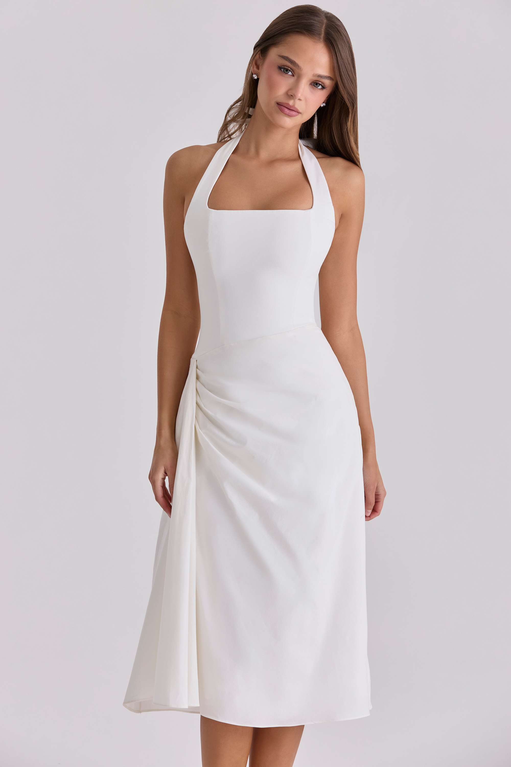 Tallulah  White Halter Neck Cotton Midi Dress — image 7