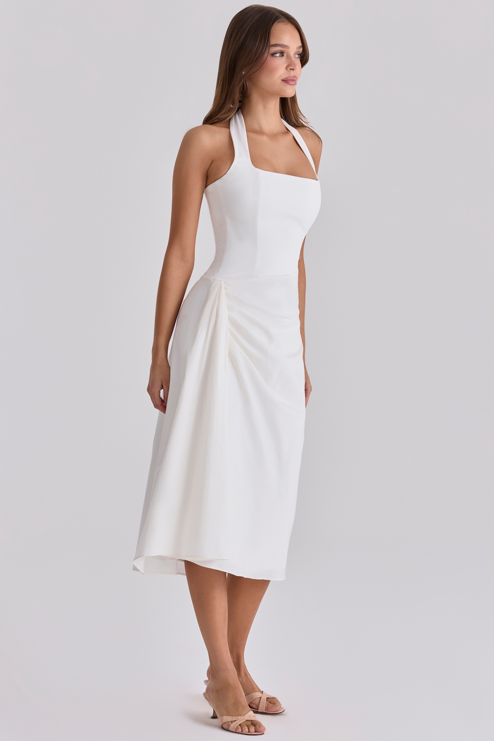 Tallulah  White Halter Neck Cotton Midi Dress — image 10