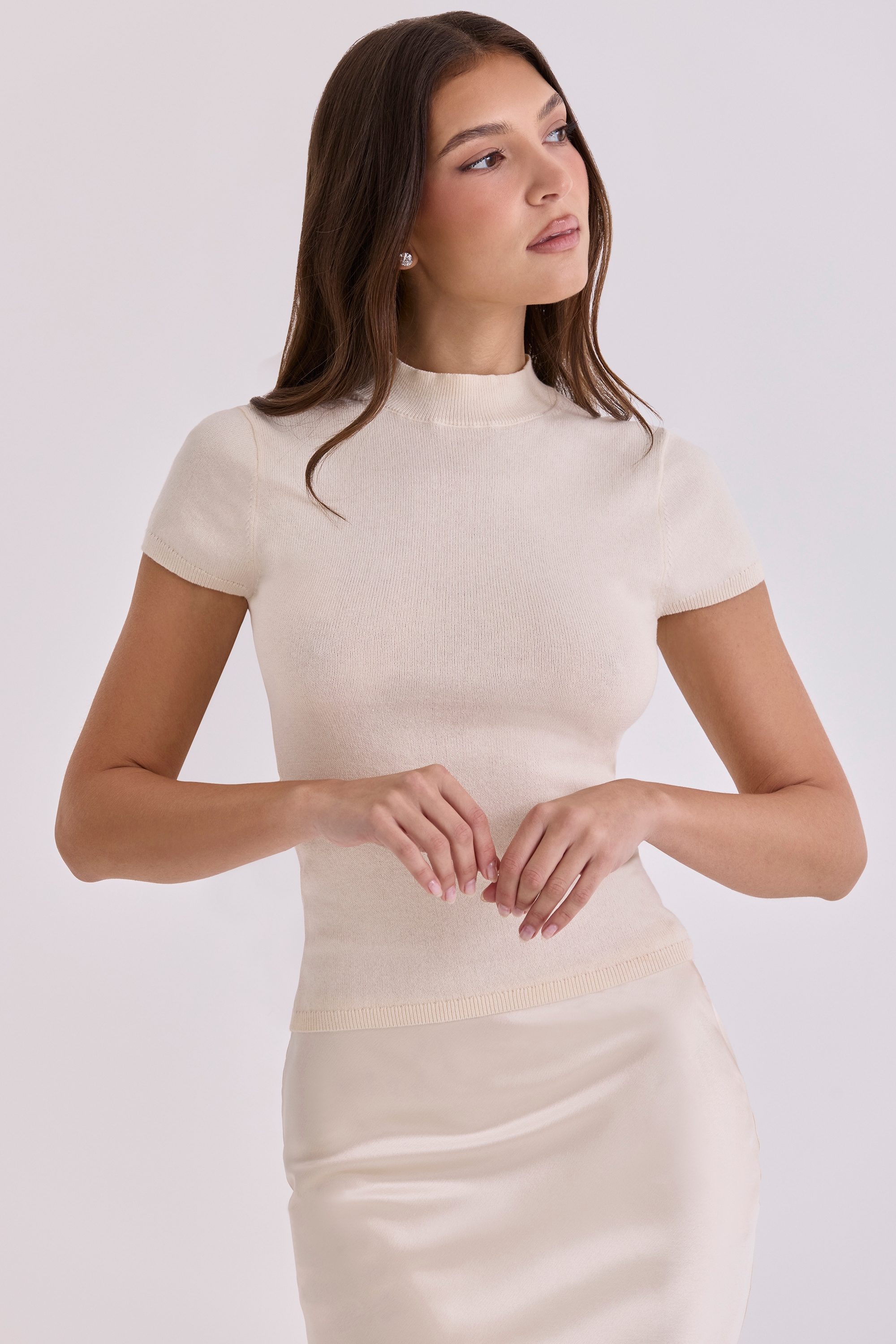 Tamra  Ivory Cotton + Cashmere Short Sleeve Top — image 3