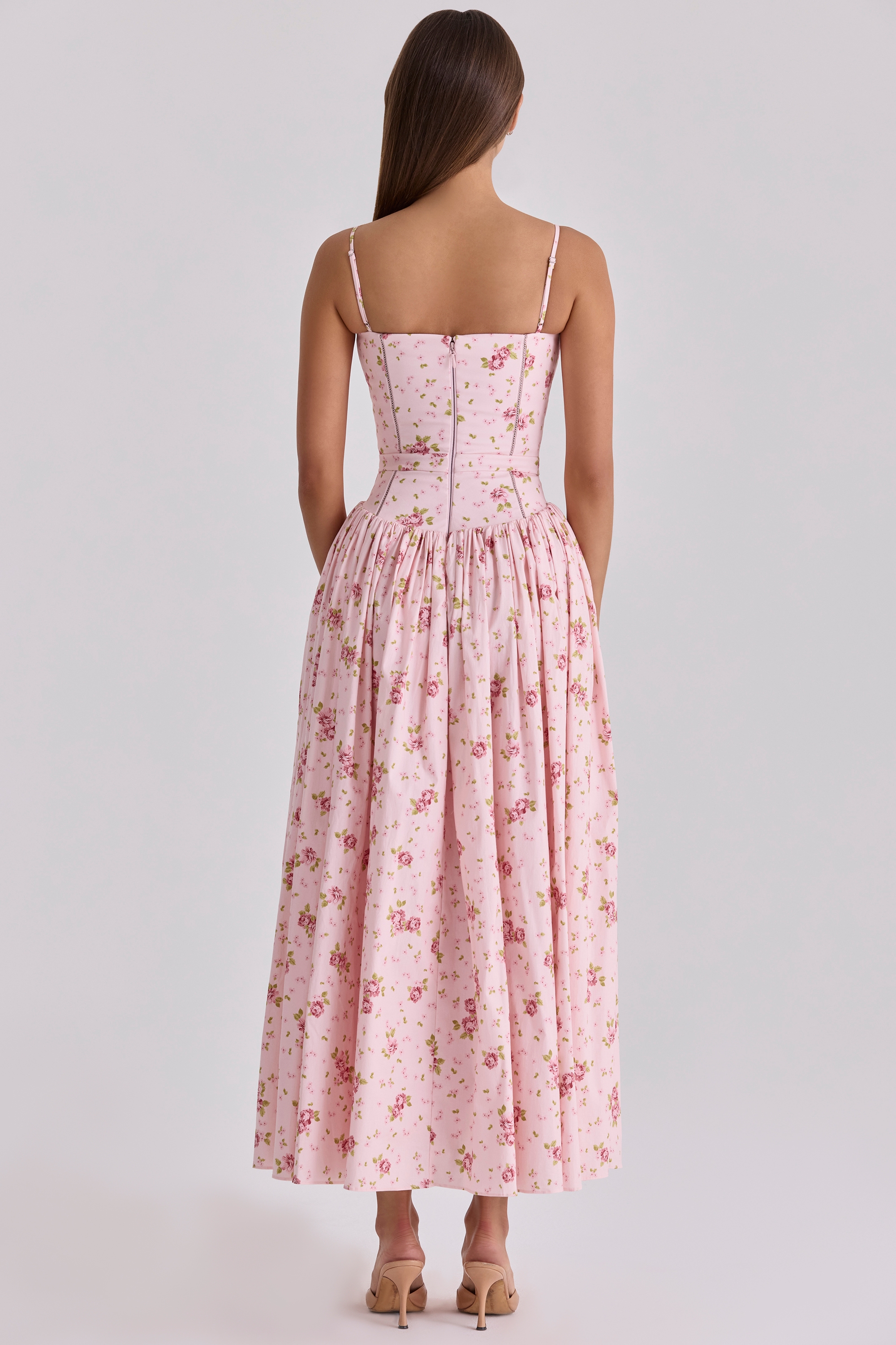 Ysabella  Pink Vintage Rose Print Cotton Midi Sundress — image 6