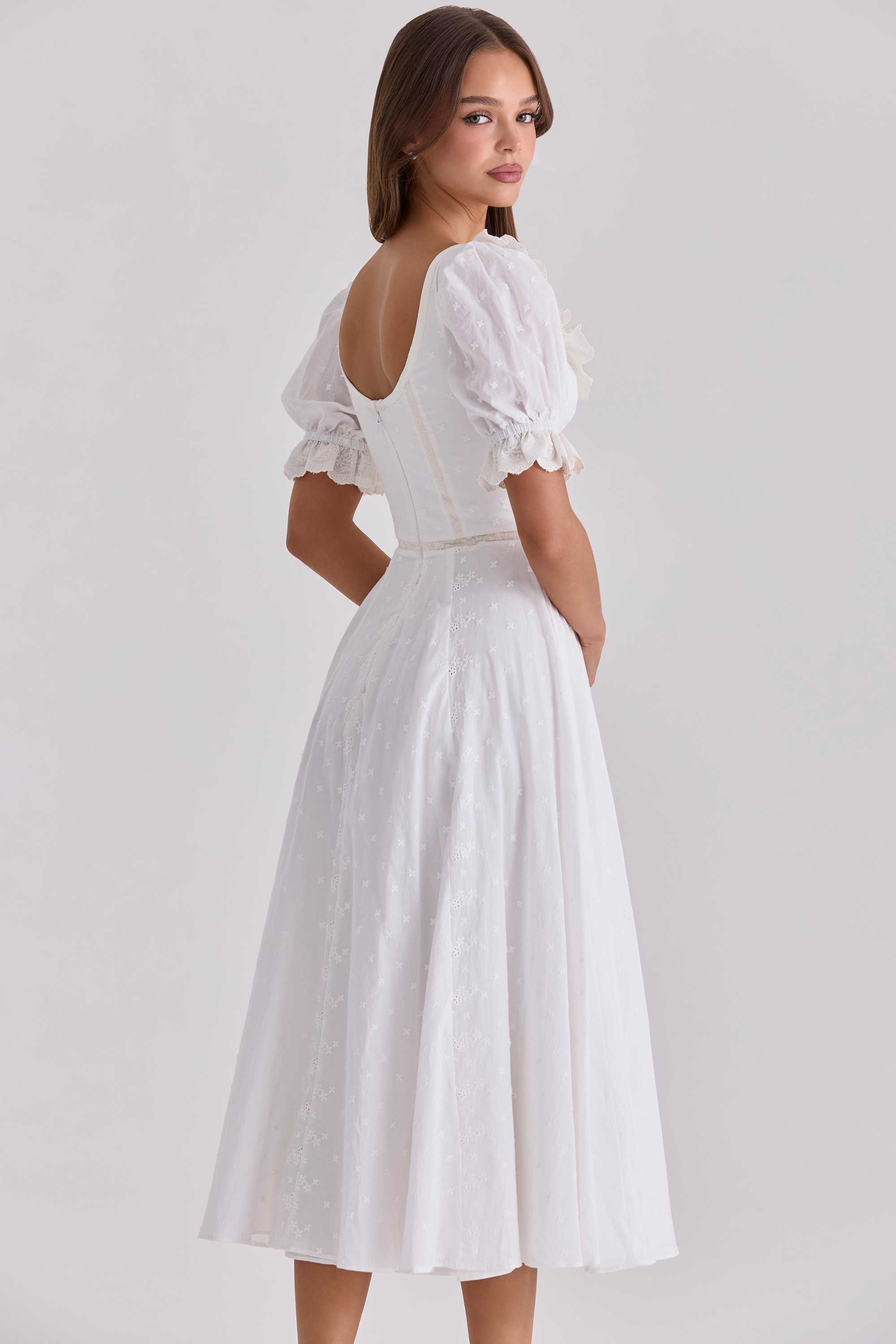 Bella  White Broderie Anglais Babydoll Midi Dress — image 10