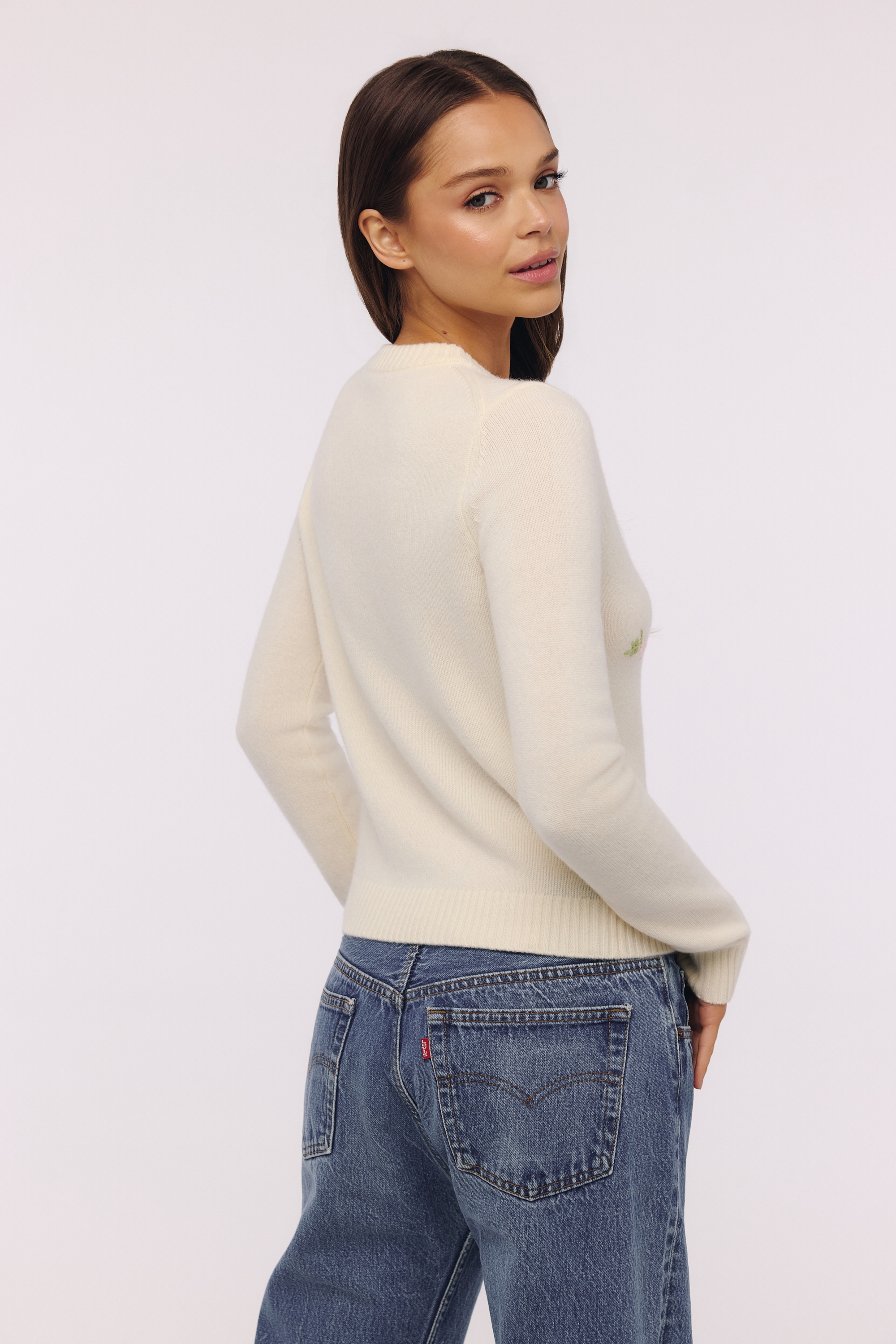 Poppie  Cream Wool + Cashmere Pink Floral Embroidered Cardigan — image 2