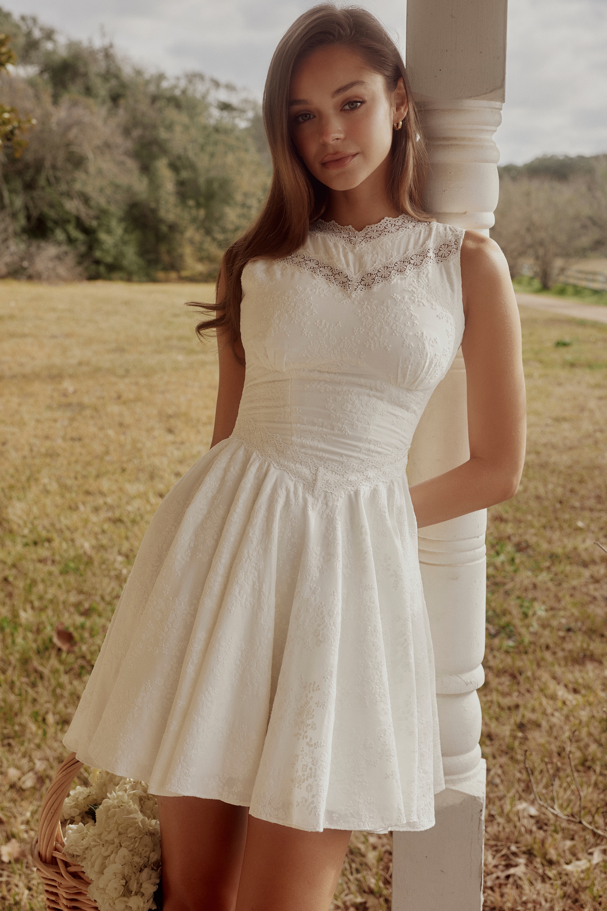 Scarlett  White Embroidered Cotton Lace Trim Mini Dress — image 5