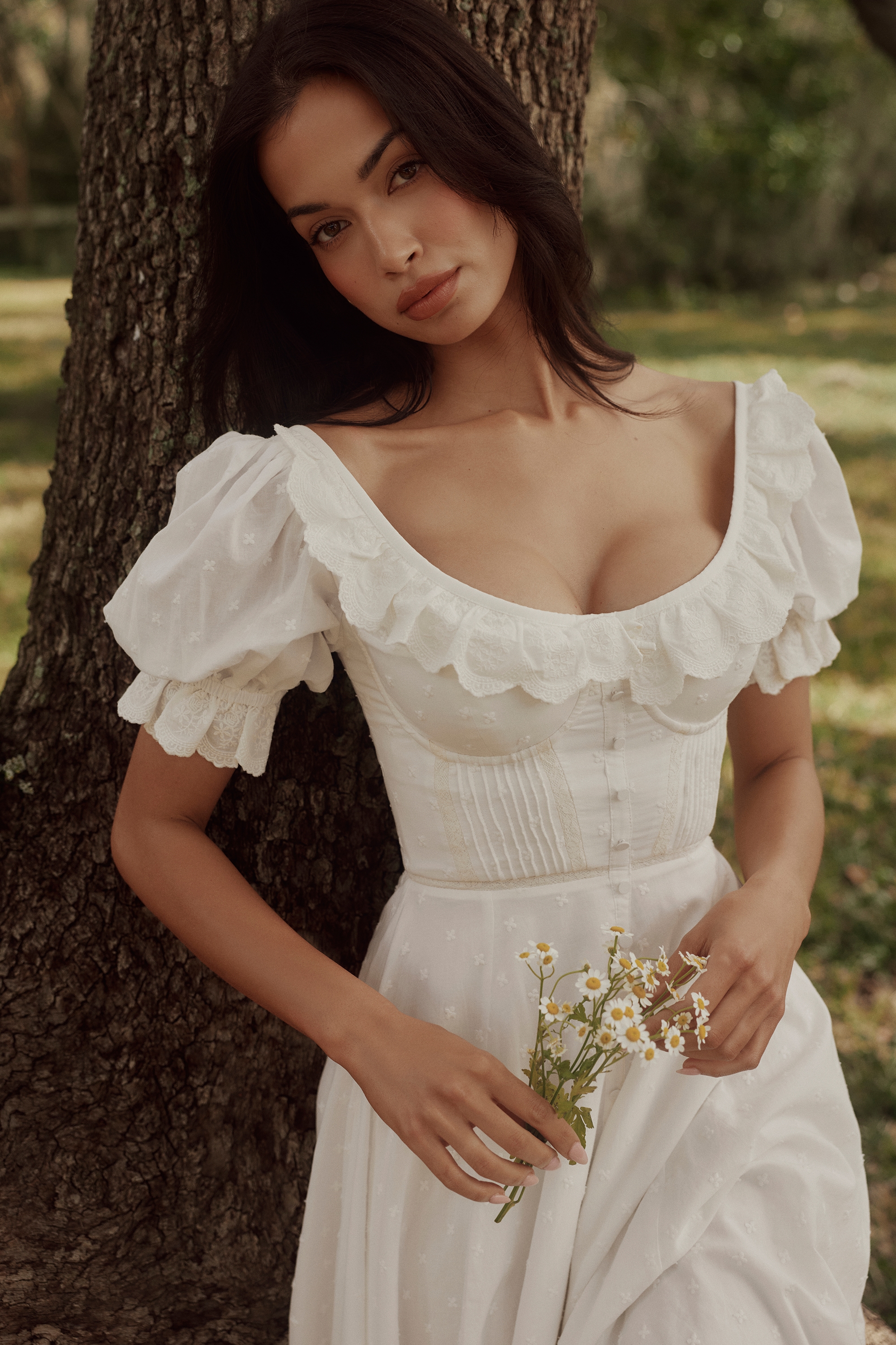 Bella  White Broderie Anglais Babydoll Midi Dress — image 3