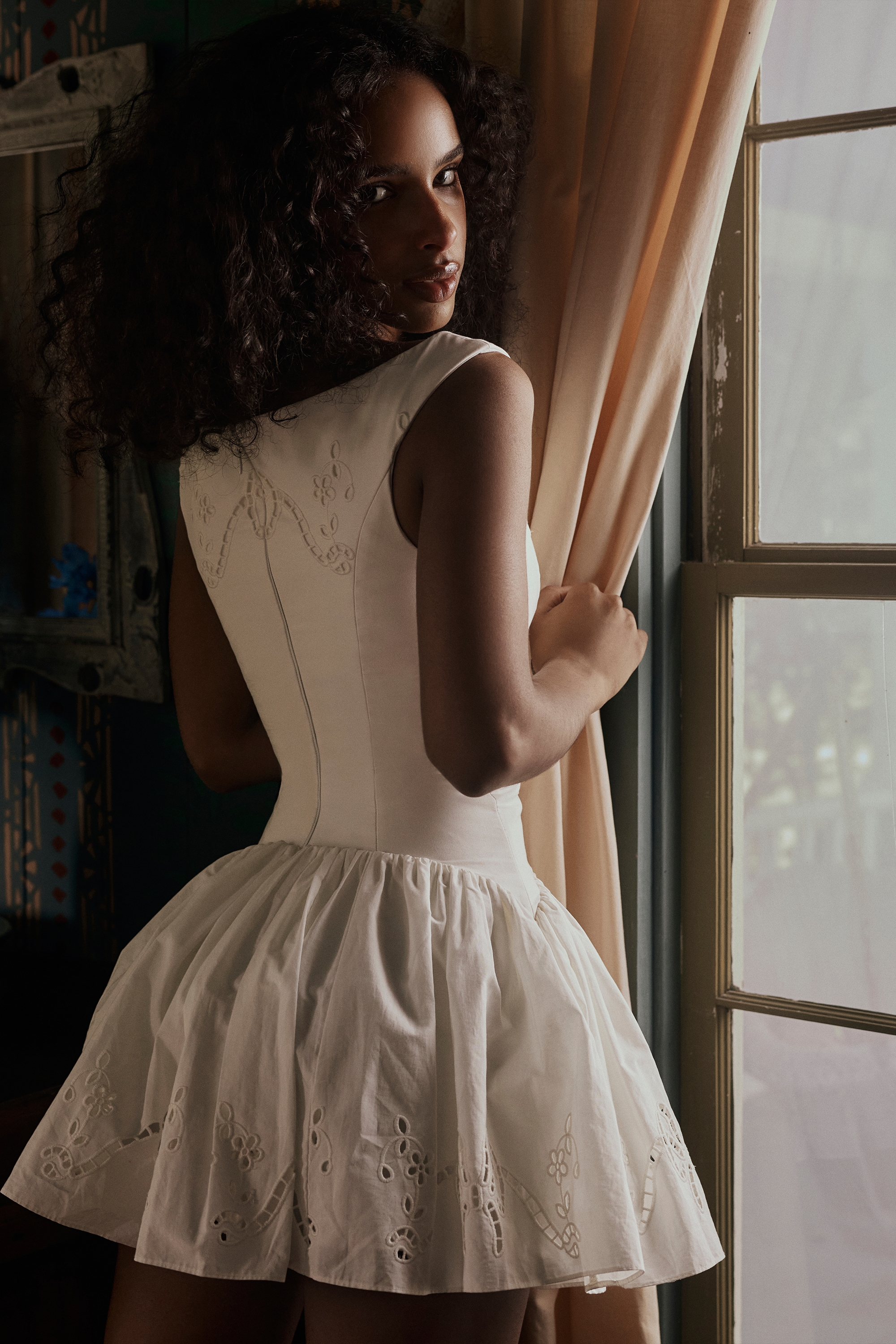 Lauren  White Cotton Broderie Anglaise Boat Neck Mini Dress — image 6