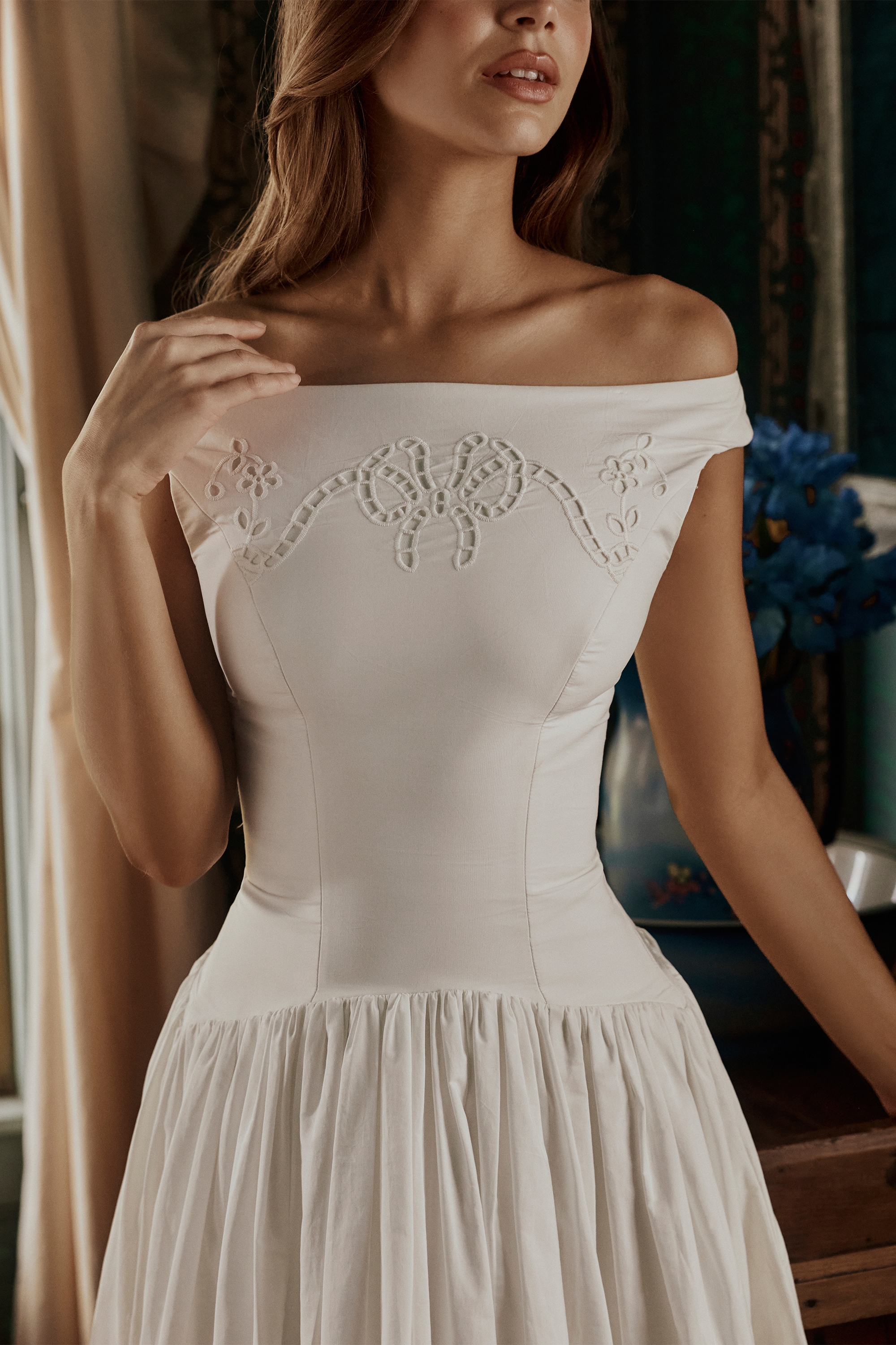 Lauren  White Cotton Broderie Anglaise Boat Neck Maxi Dress — image 6