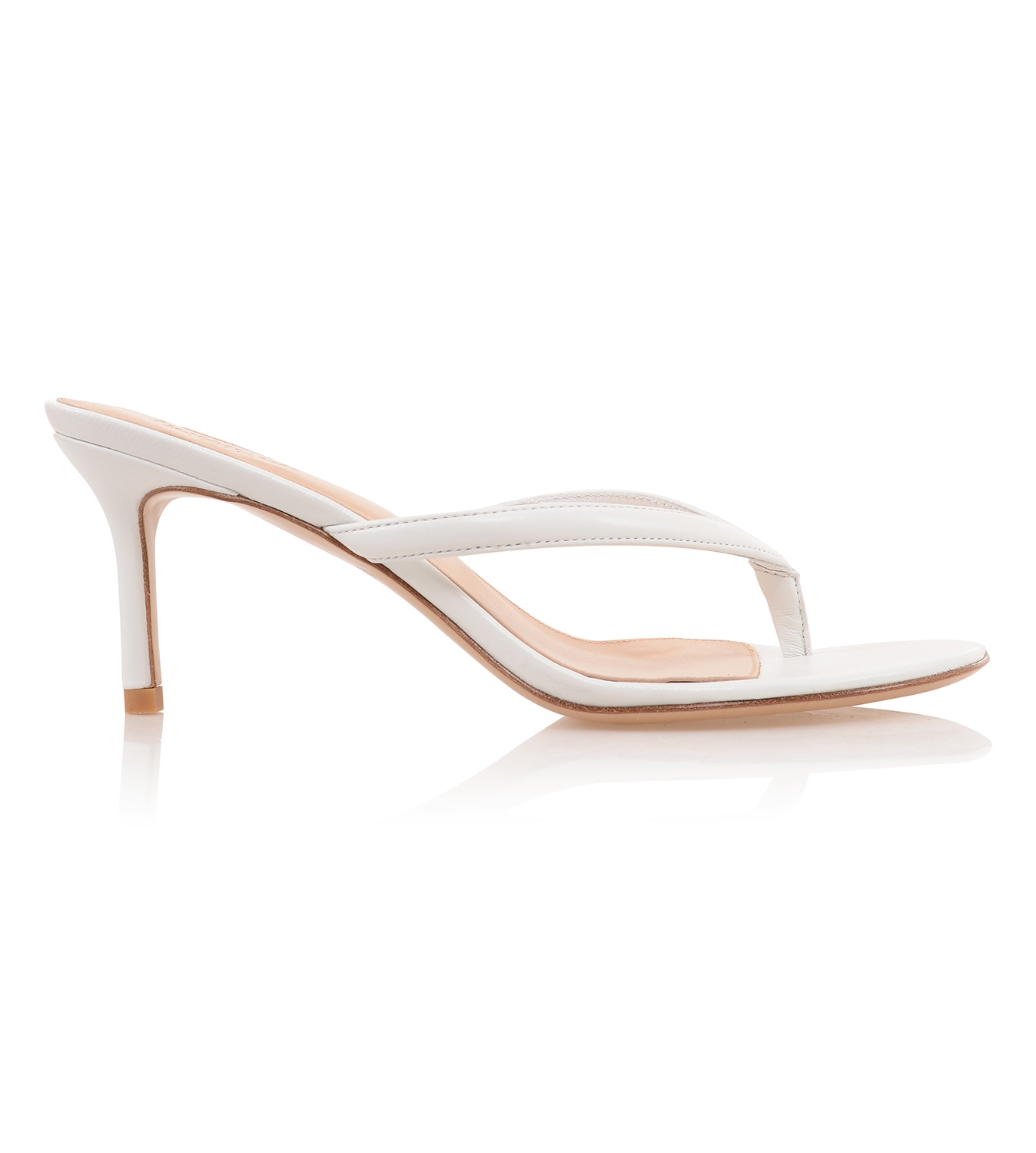 Lola  White Leather Mid Heel Thong Sandals — image 5