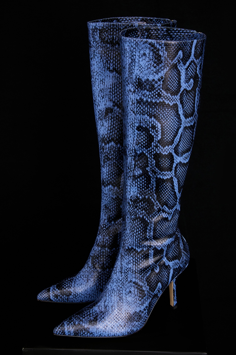 Royale Blue Print Leather Knee High Boots