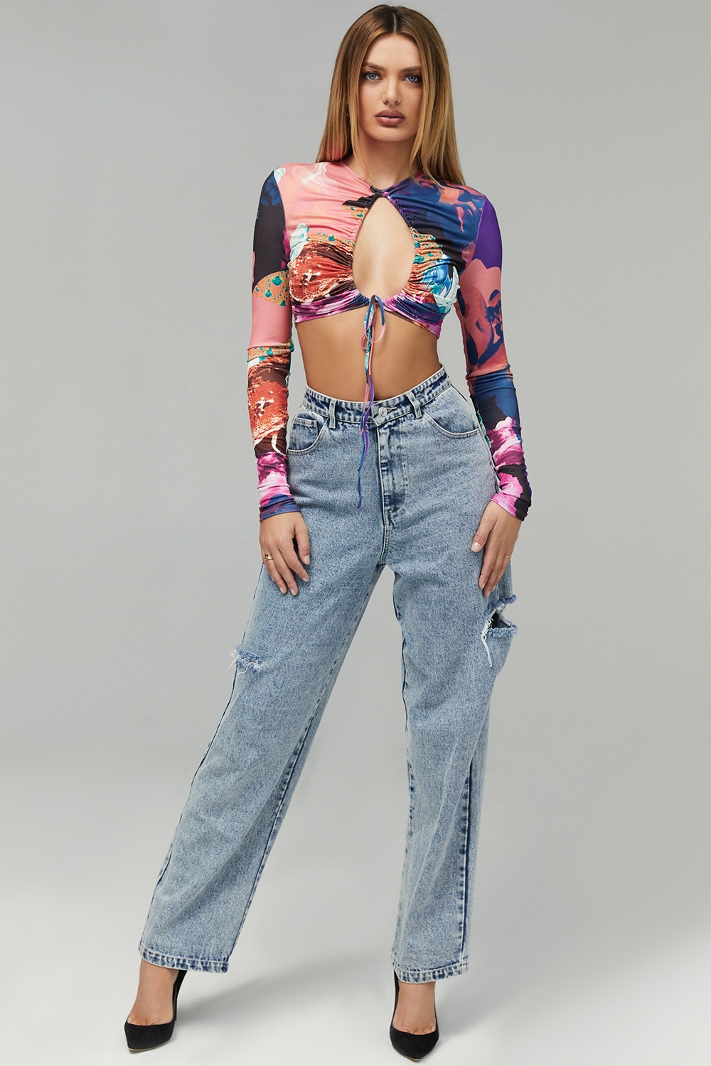 Siren Mistress Rocks  Collage Print Keyhole Cropped Top - SALE — image 4
