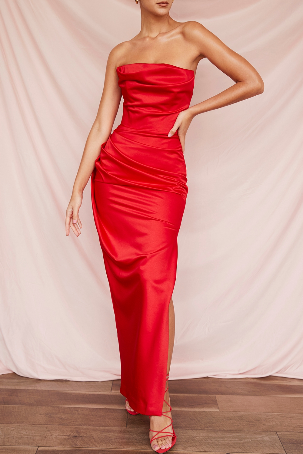 Adrienne  Scarlet Satin Strapless Gown — image 11