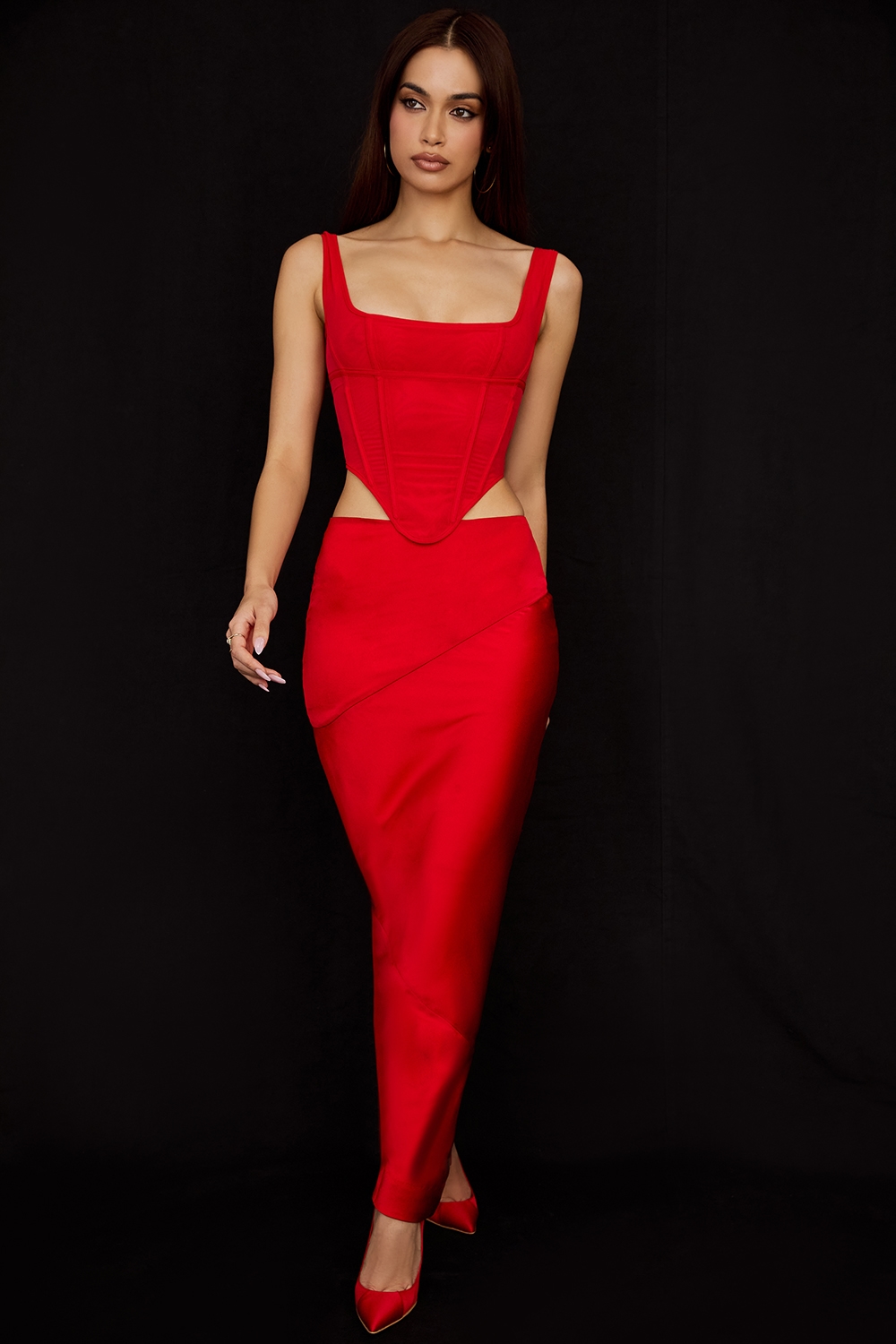 Colette  Scarlet Satin Low Waist Midi Skirt — image 5