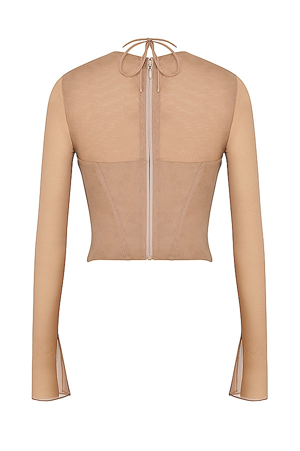 Sweet Mistress Rocks  Camel Mesh Long Sleeve Corset - SALE — image 5