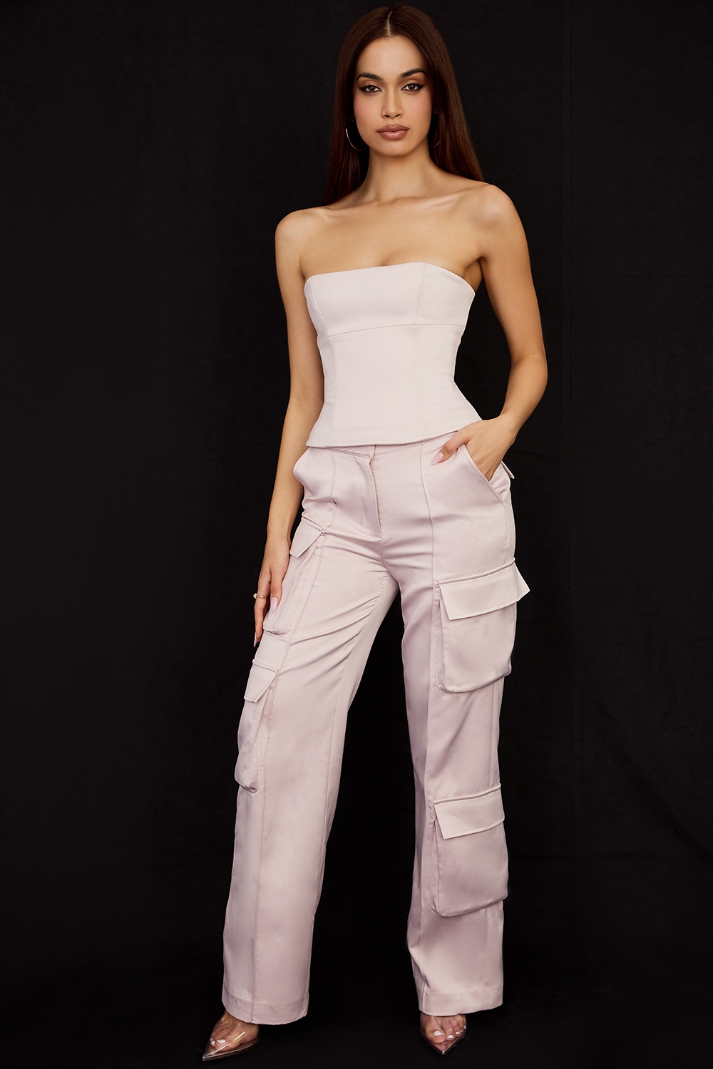 Daria  Crystal Satin Straight Leg Cargo Trousers — image 5