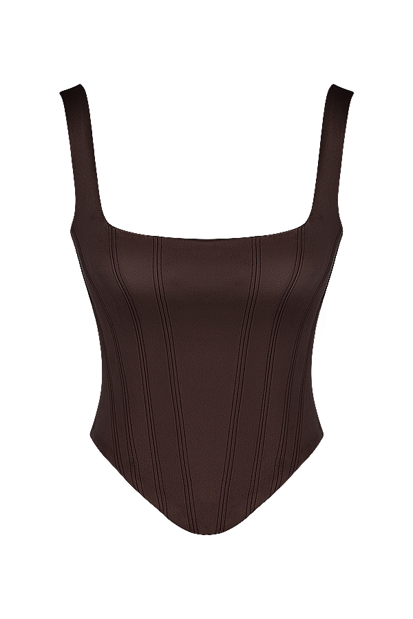 Rafa  Chocolate Satin Longline Corset — image 12