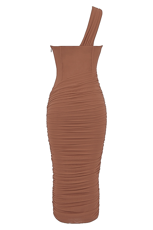Valentina  Mocha Asymmetric Cutout Midi Dress — image 17