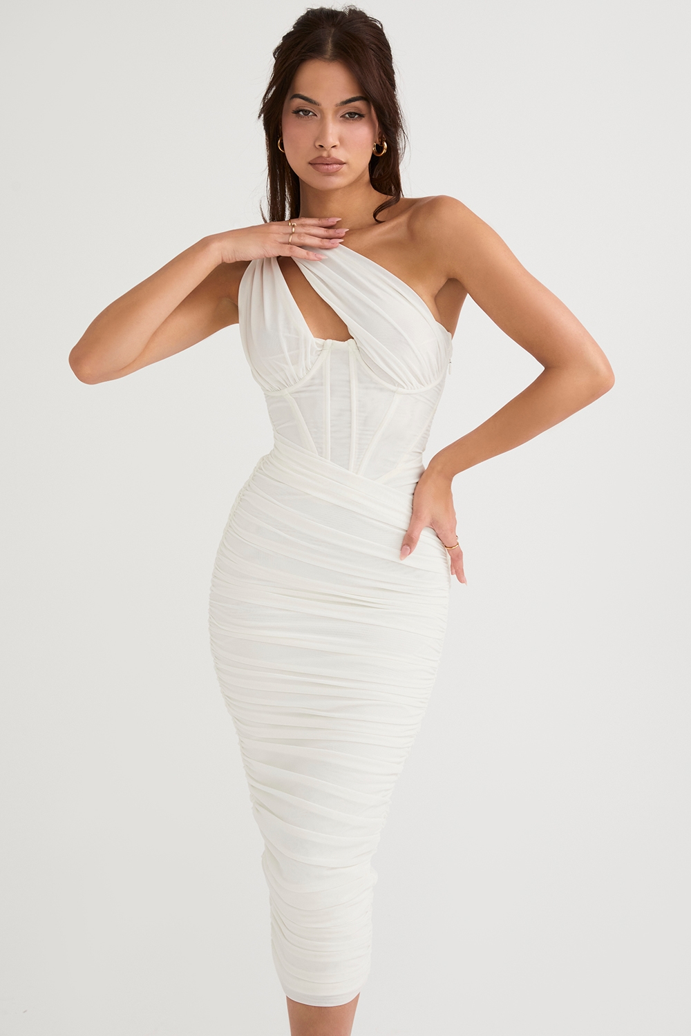 Valentina  Ivory Asymmetric Cutout Midi Dress — image 1