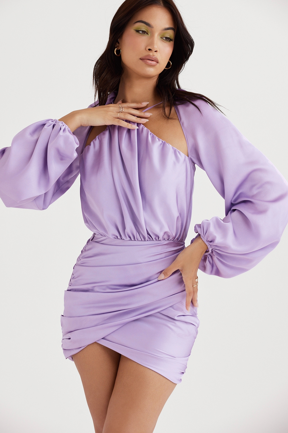 Kate  Orchid Satin Wrap Front Mini Dress — image 4