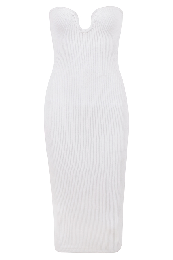 Oriana  White Ribbed Knit Strapless Midi Dress — image 10