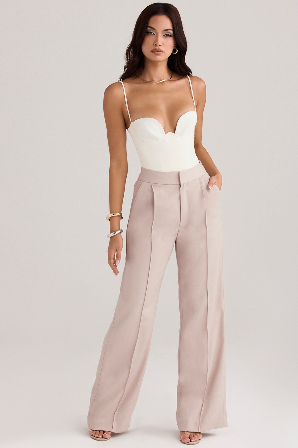 Alivia  Beige Loose Fit Trousers — image 3