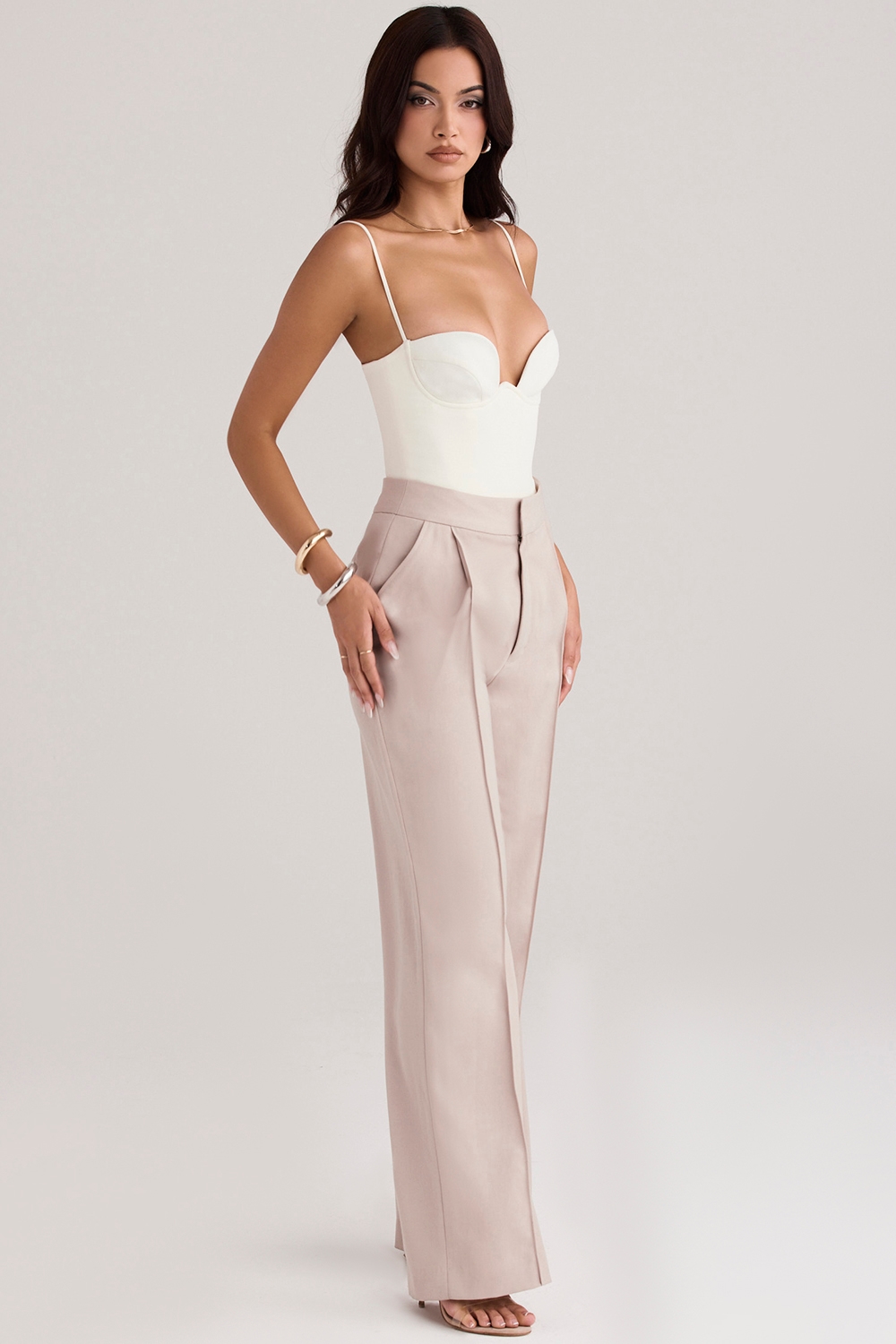 Alivia  Beige Loose Fit Trousers — image 7