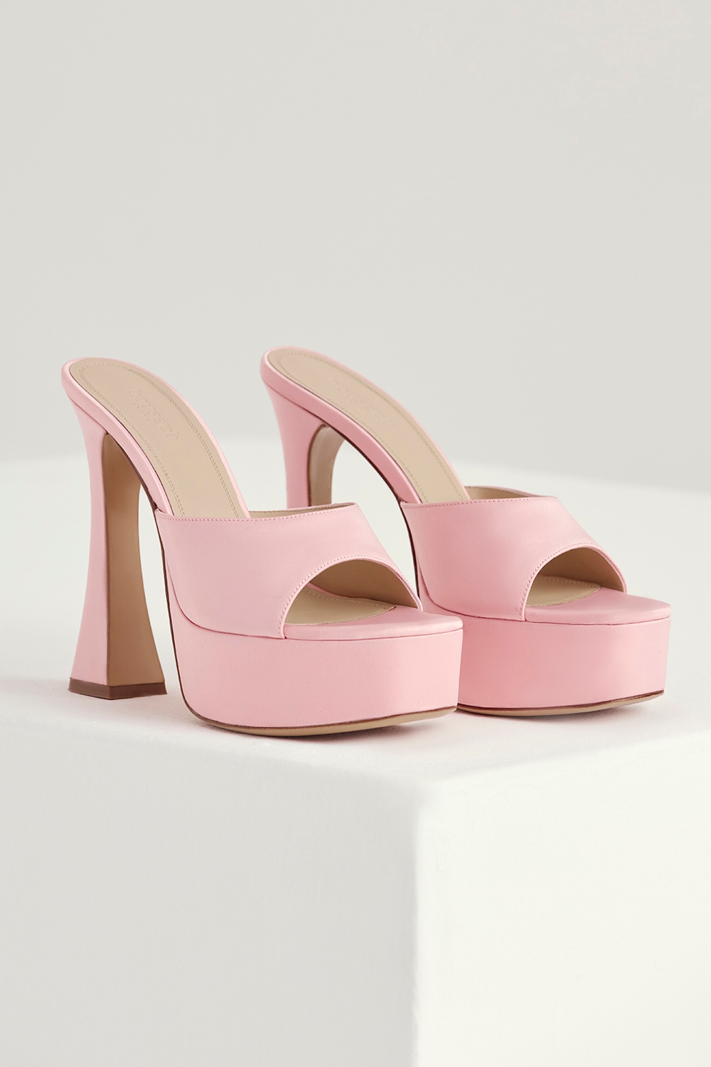 Alessandra  Pink Satin Platform Mules — image 1