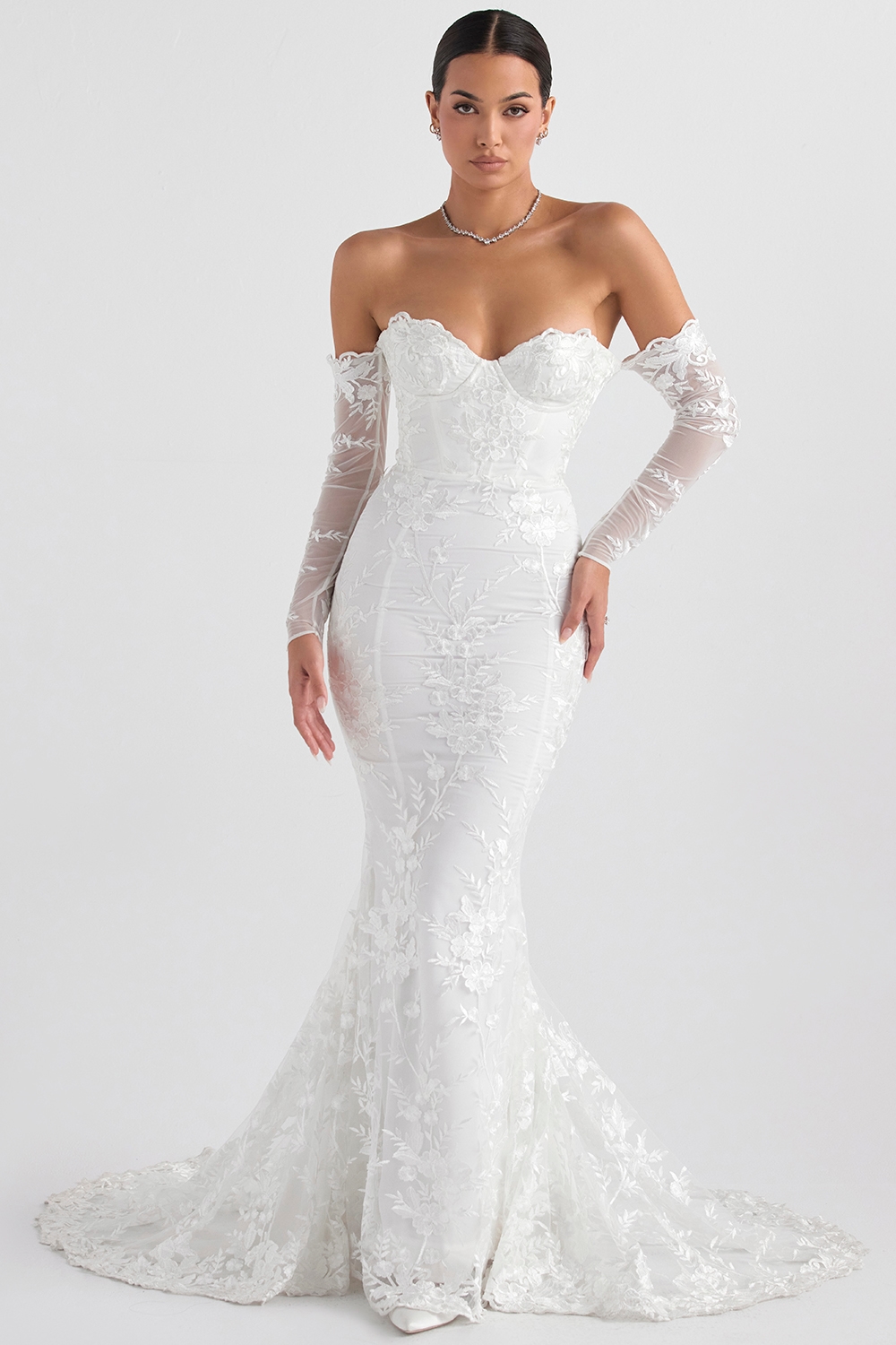 Isabelle  White Lace Long Sleeve Bridal Gown — image 2