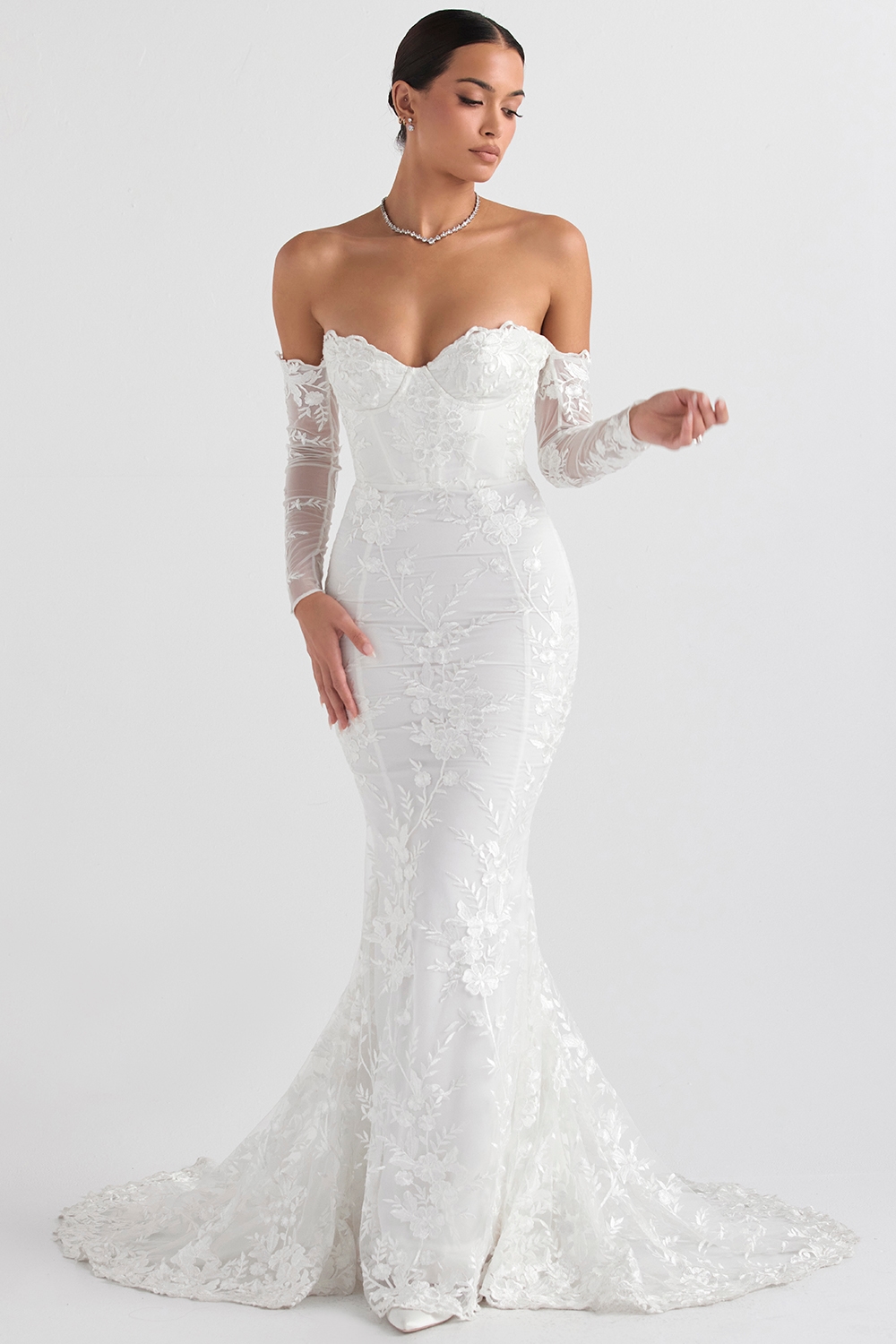 Isabelle  White Lace Long Sleeve Bridal Gown — image 3
