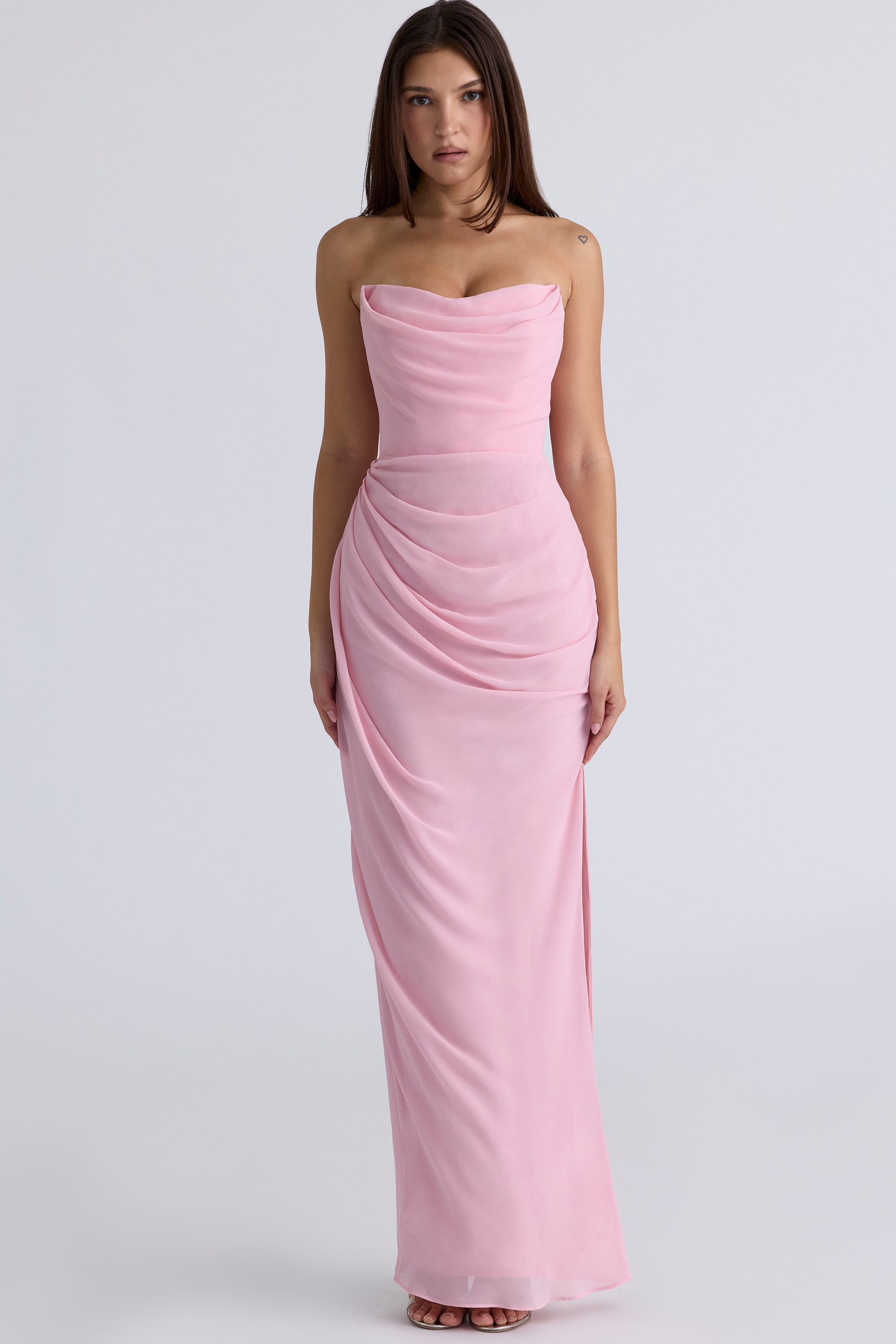 Adrienne  Pink Quartz Georgette Strapless Gown — image 3