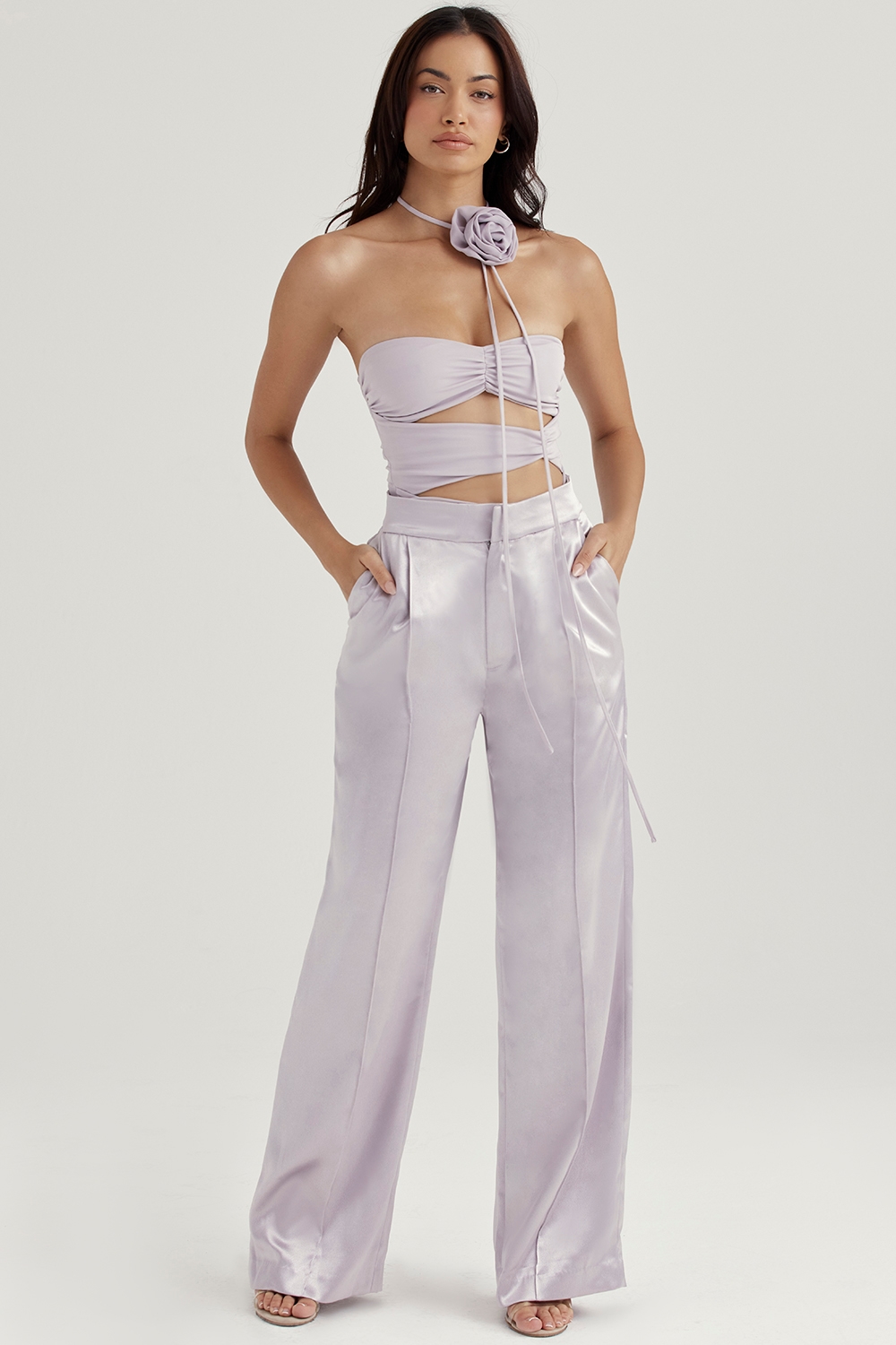 Alivia  Grey Satin Trousers — image 2