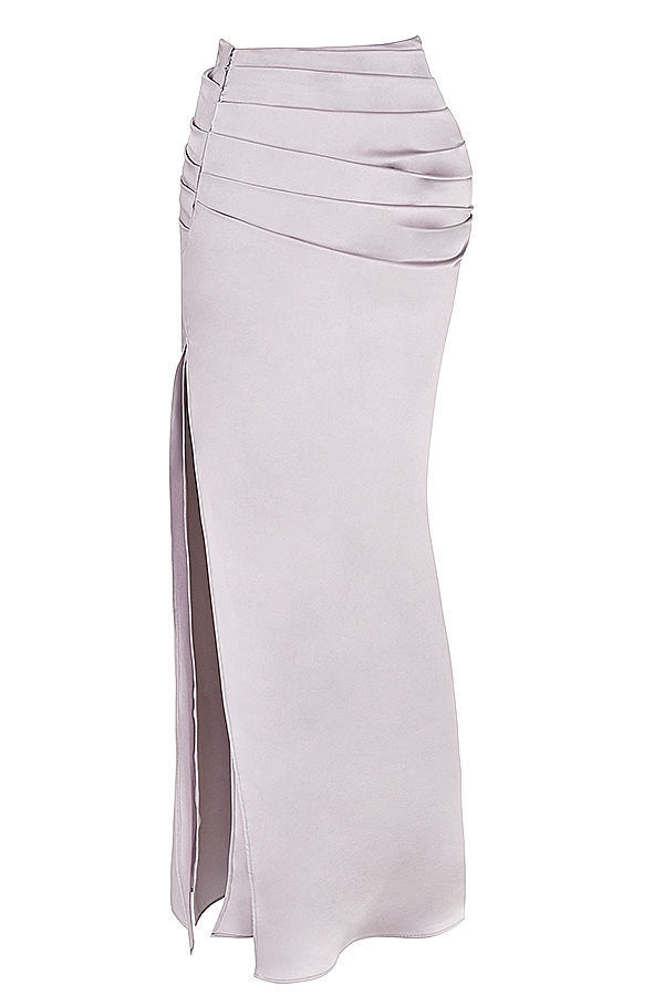 Jia  Grey Satin Gathered Maxi Skirt — image 12